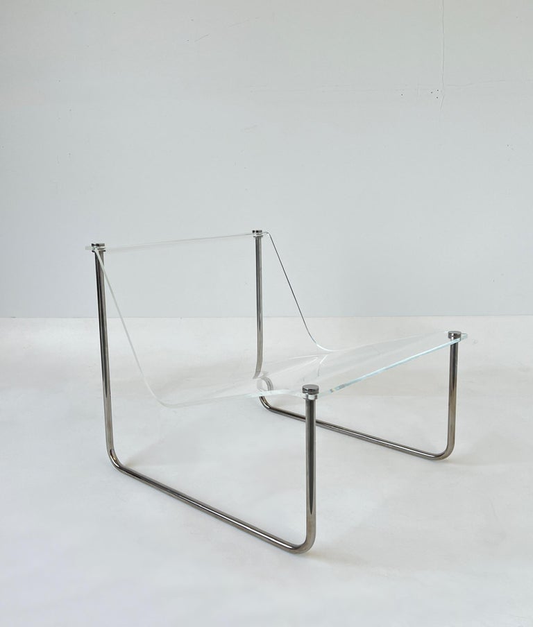 Lucite and Chrome Sling Chair by Charles Hollis Jones In Good Condition For Sale In Palm Springs, CA