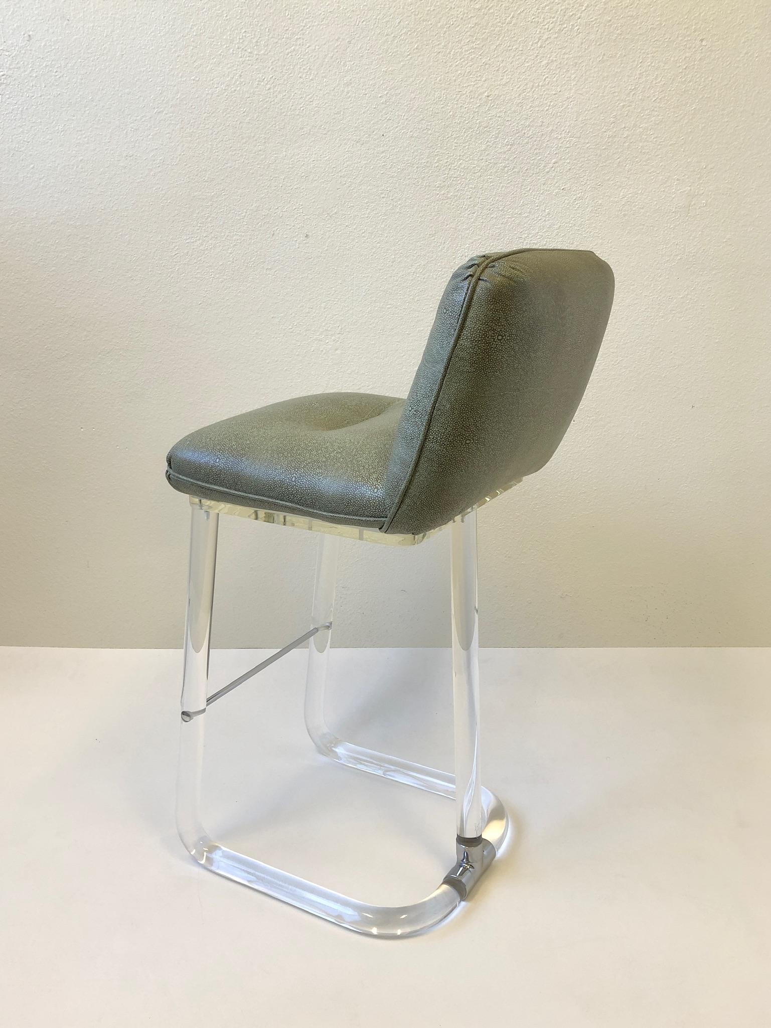 Modern Lucite and Chrome Swivel Barstool by Lion in Frost