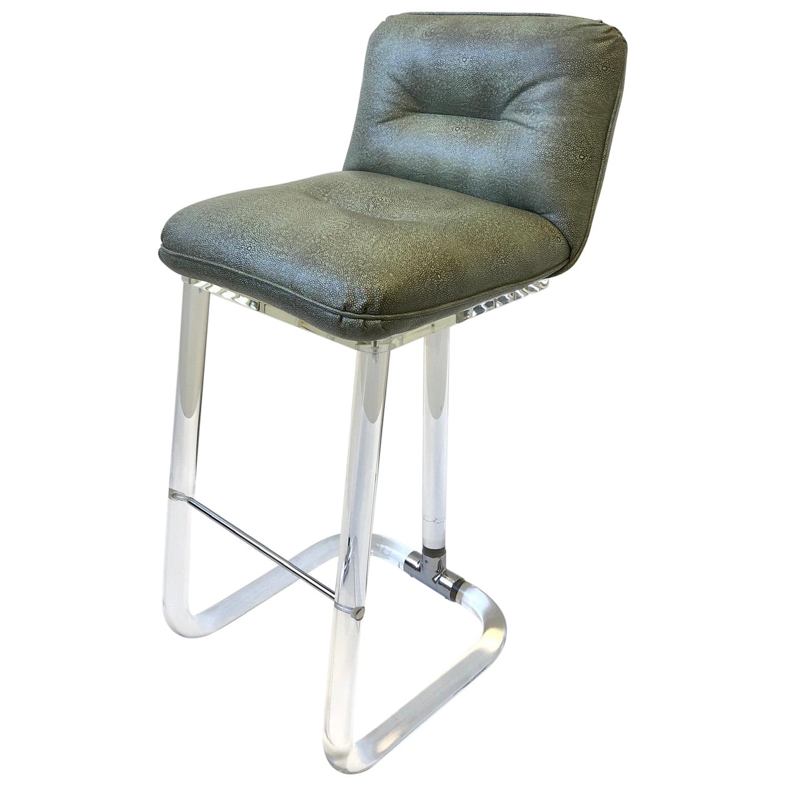 Lucite and Chrome Swivel Barstool by Lion in Frost