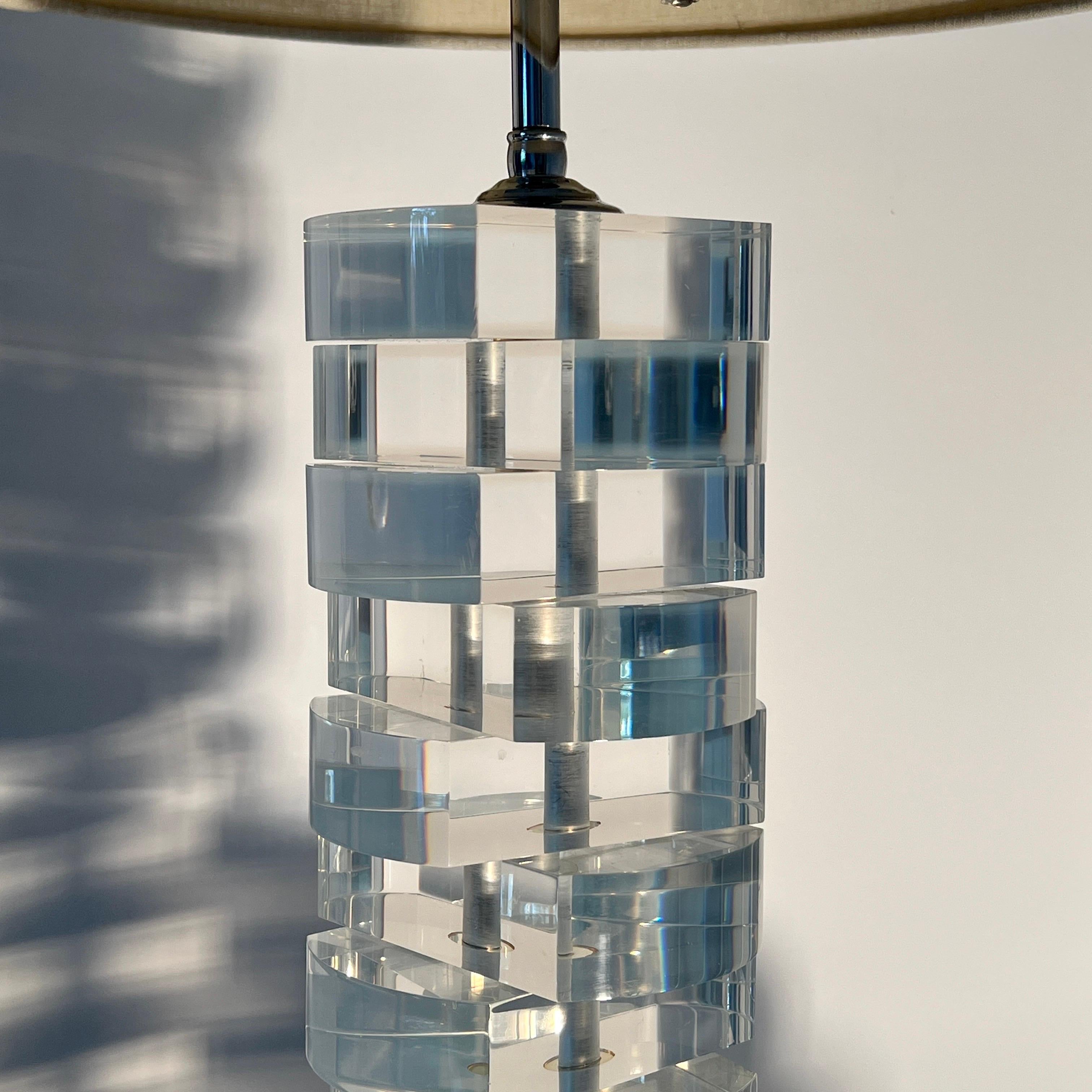 Lucite and Chrome Table Lamp by Karl Springer, c. 1970's In Good Condition For Sale In Fort Lauderdale, FL