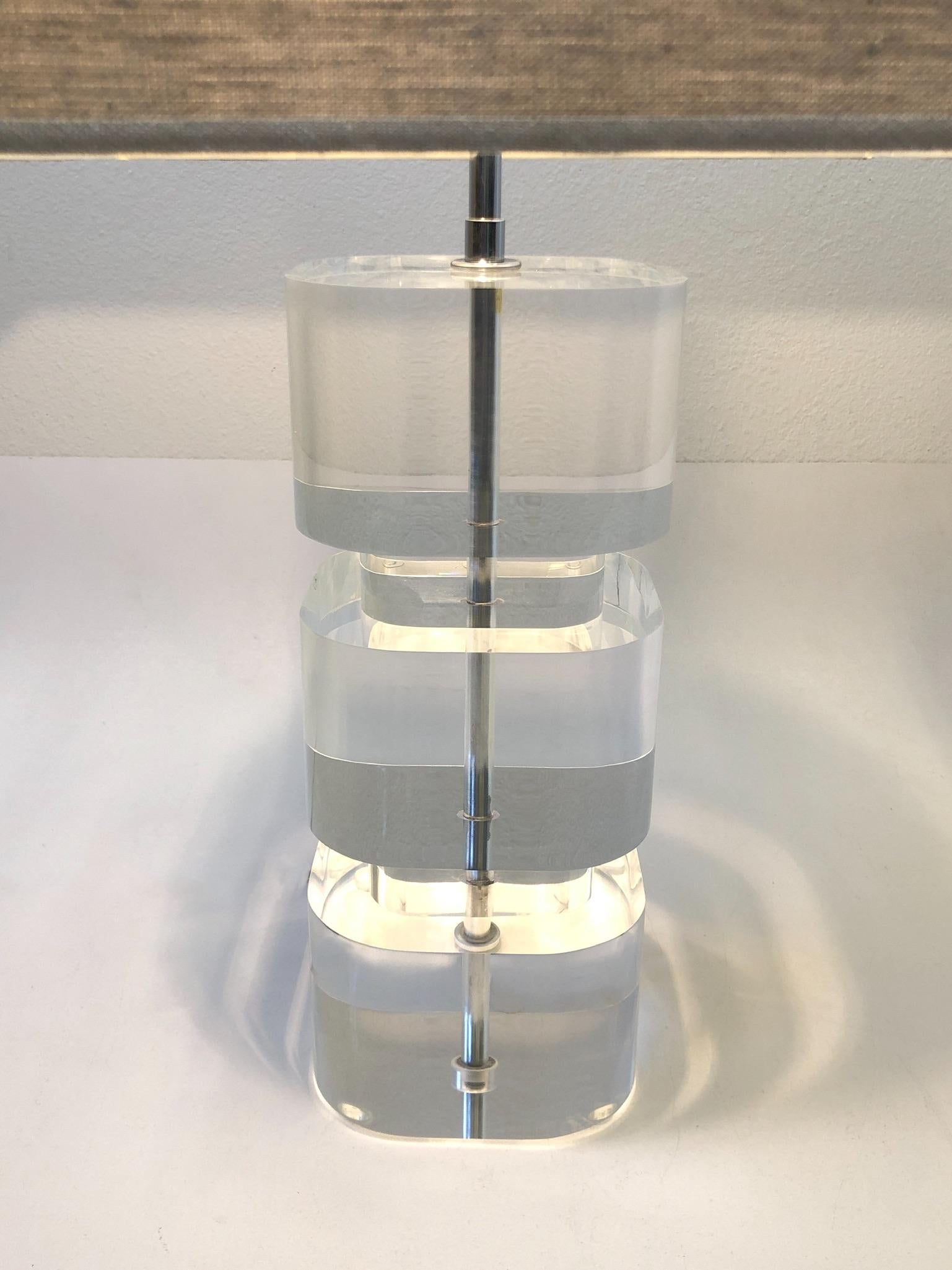 Lucite and Chrome Table Lamp by Karl Springer For Sale 2