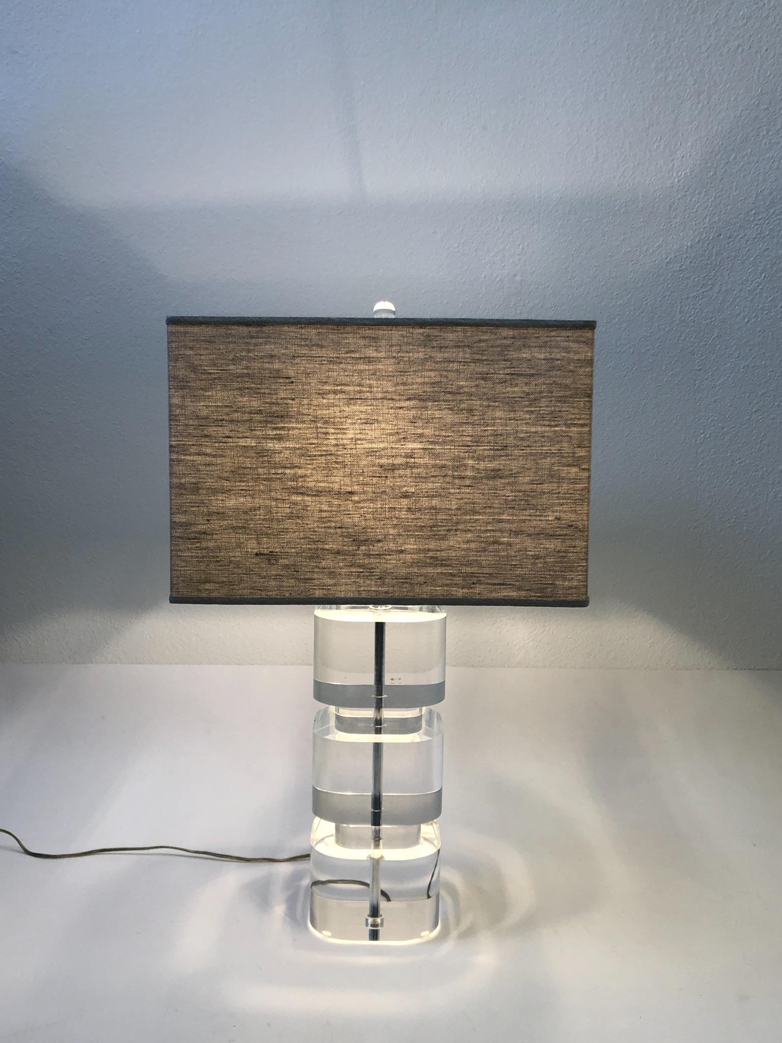 Lucite and Chrome Table Lamp by Karl Springer For Sale 8