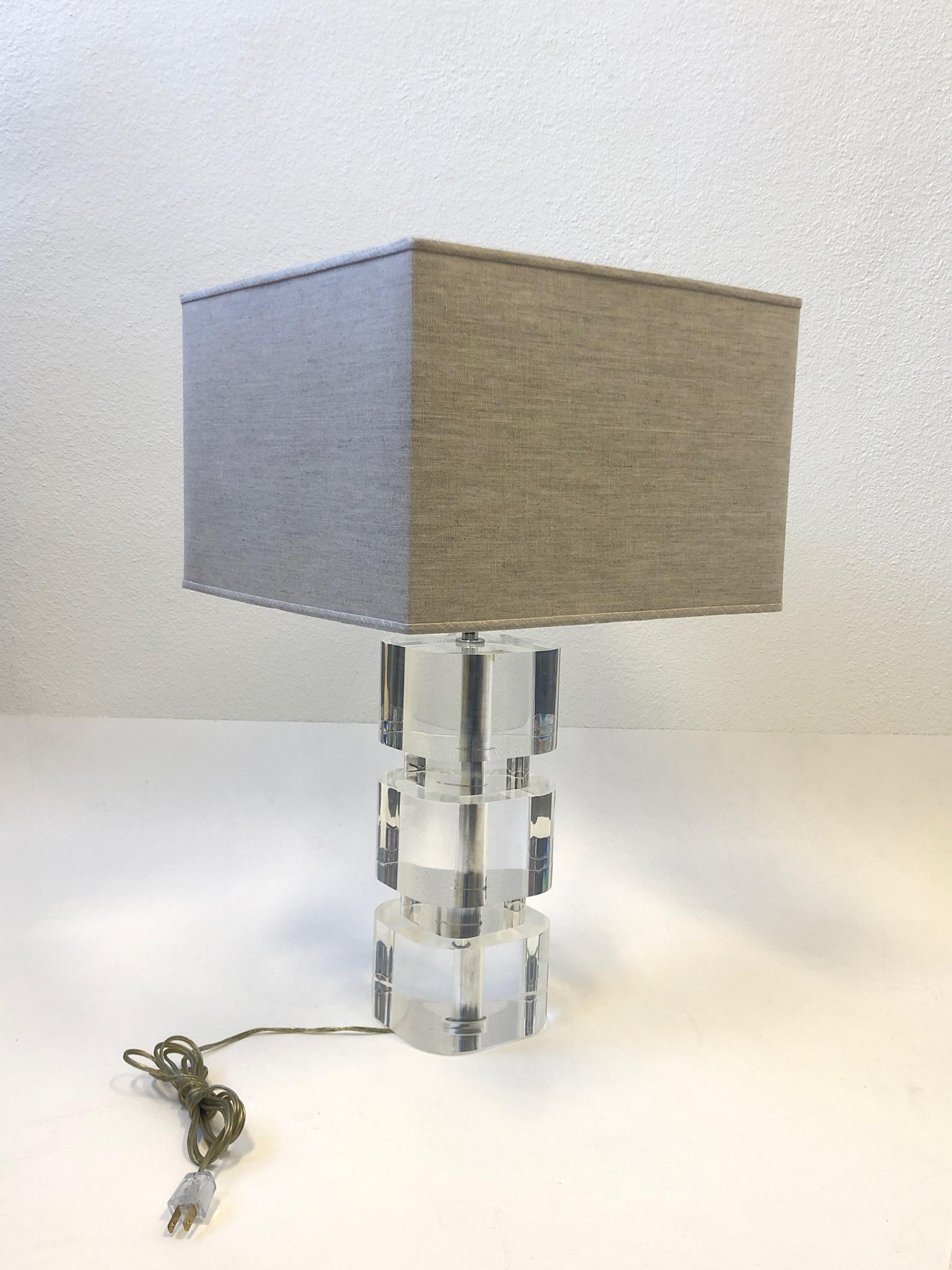 Modern Lucite and Chrome Table Lamp by Karl Springer For Sale