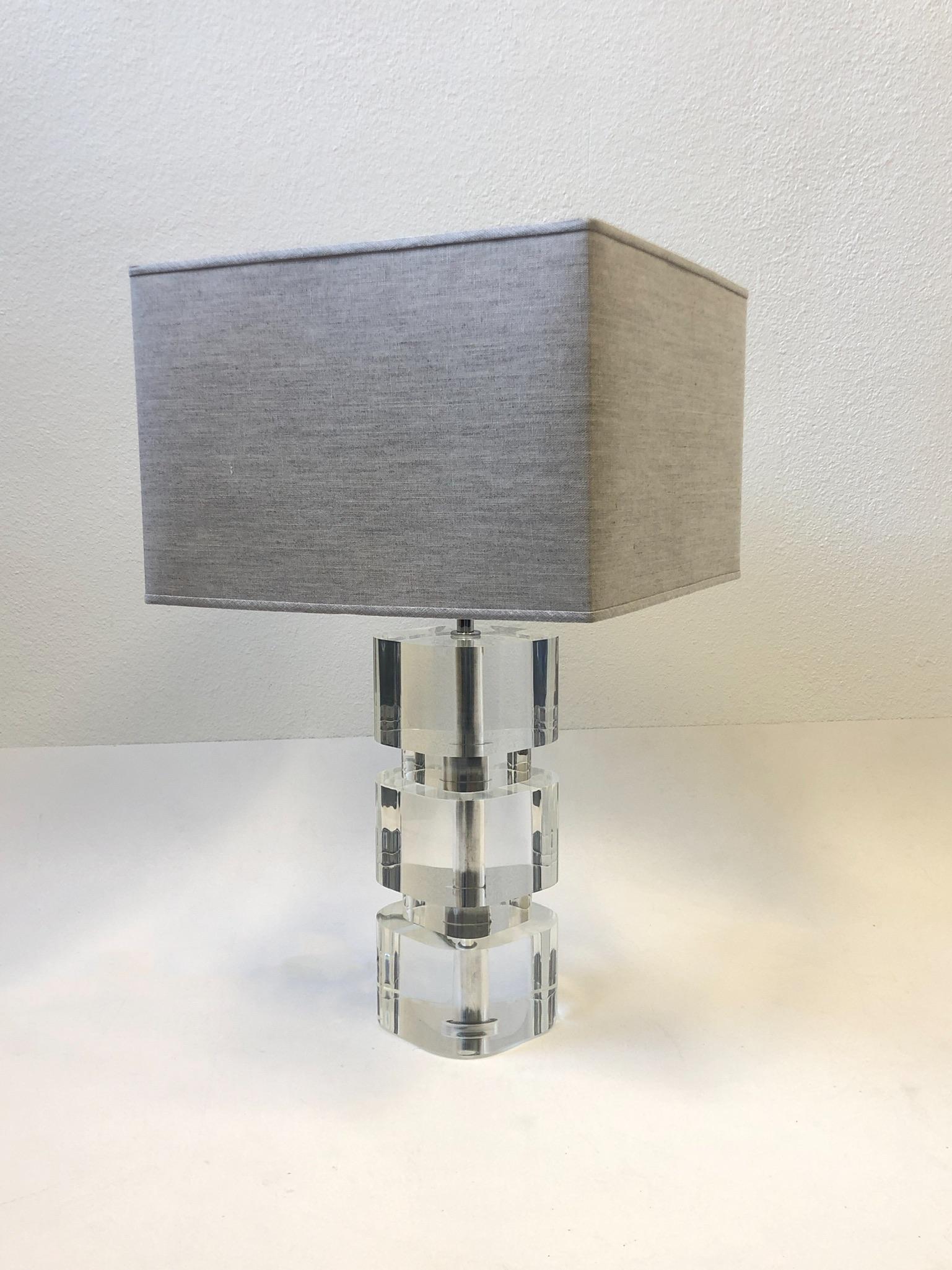 American Lucite and Chrome Table Lamp by Karl Springer For Sale