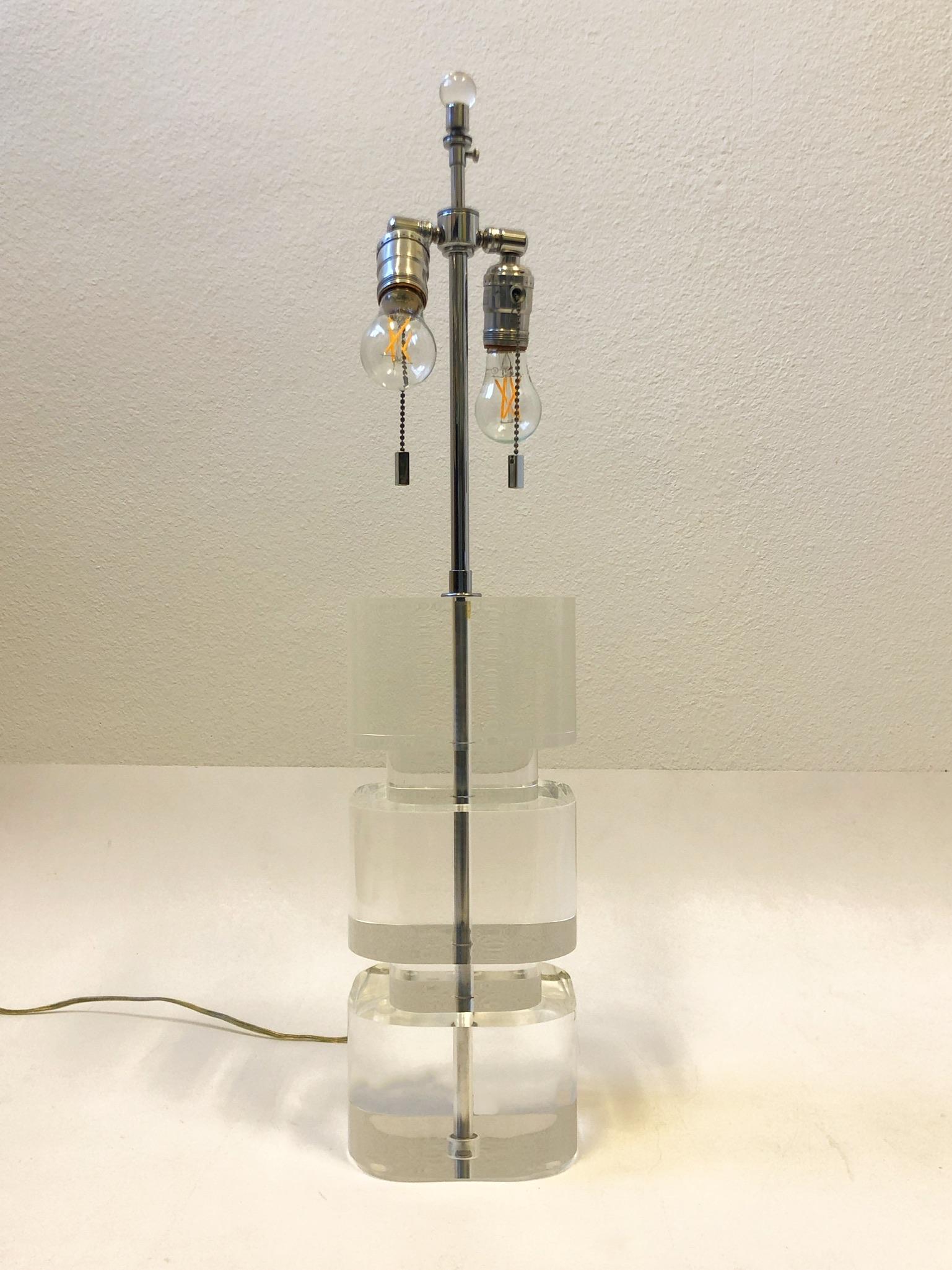 Lucite and Chrome Table Lamp by Karl Springer For Sale 1