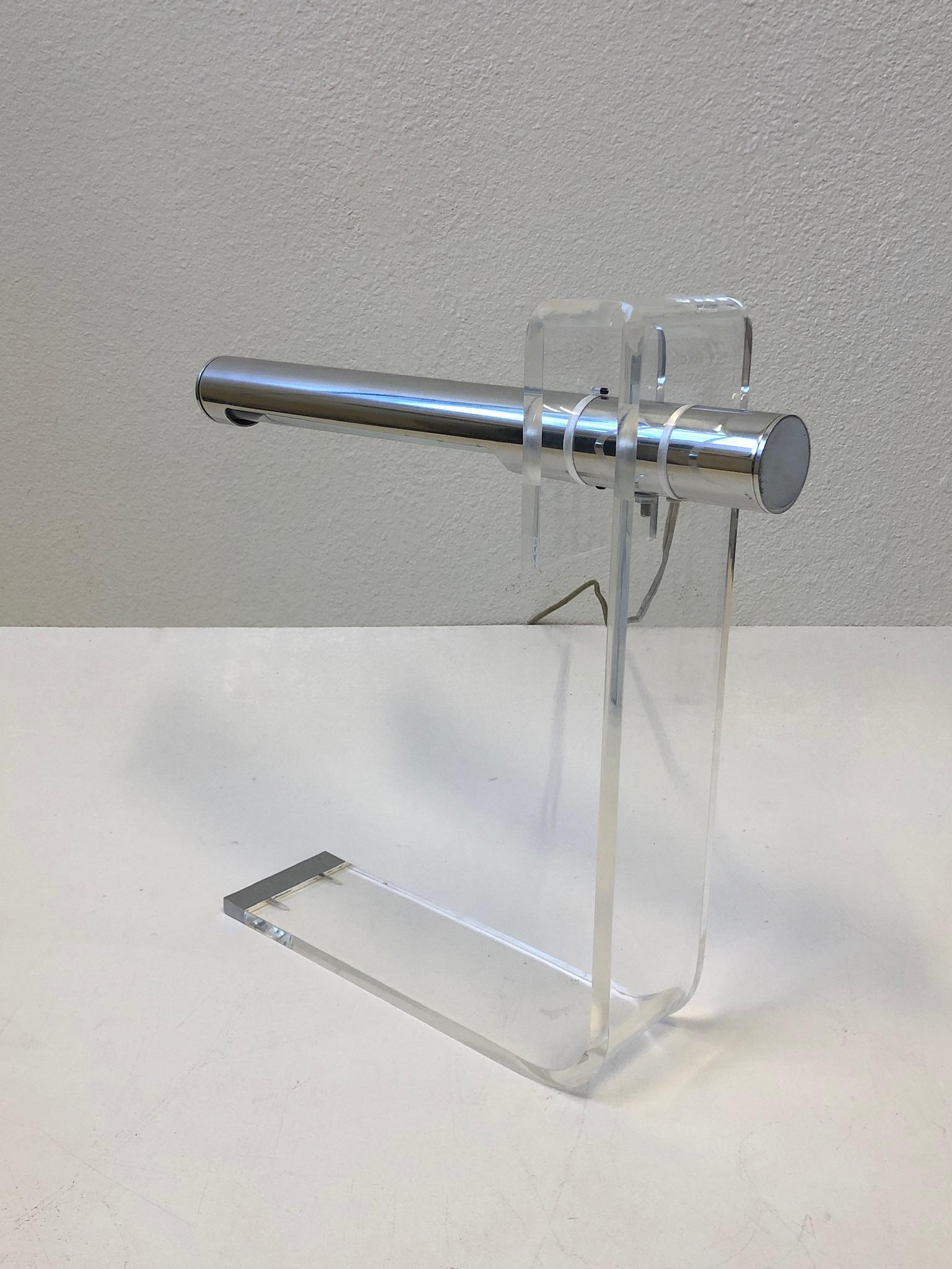 American Lucite and Chrome Table Lamp by Robert Sonneman