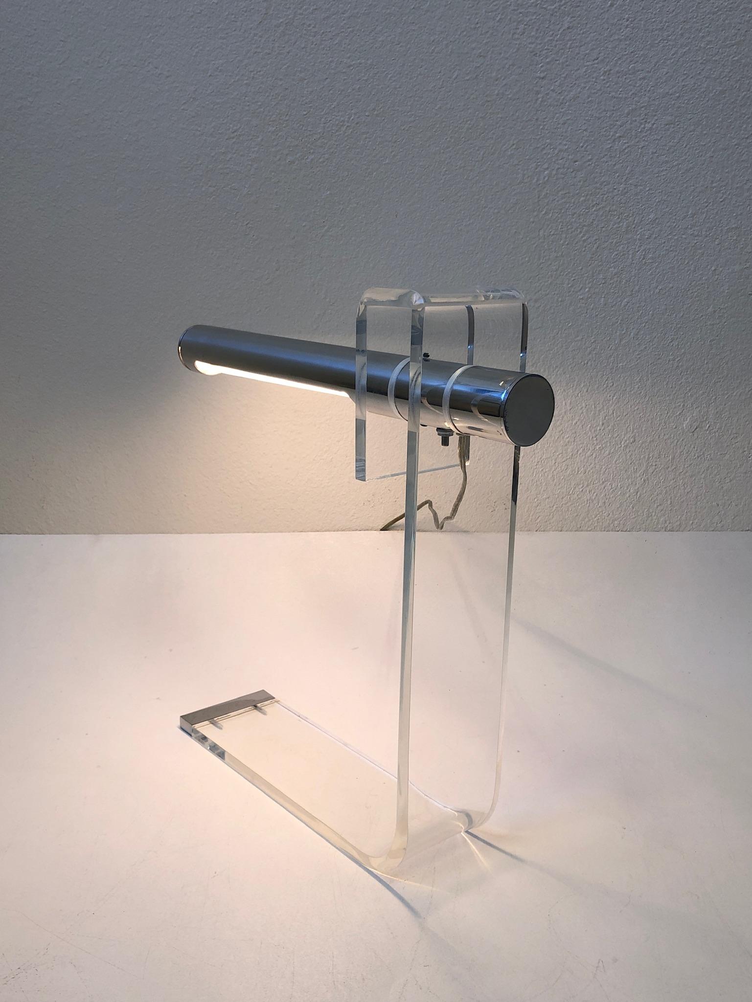 Polished Lucite and Chrome Table Lamp by Robert Sonneman