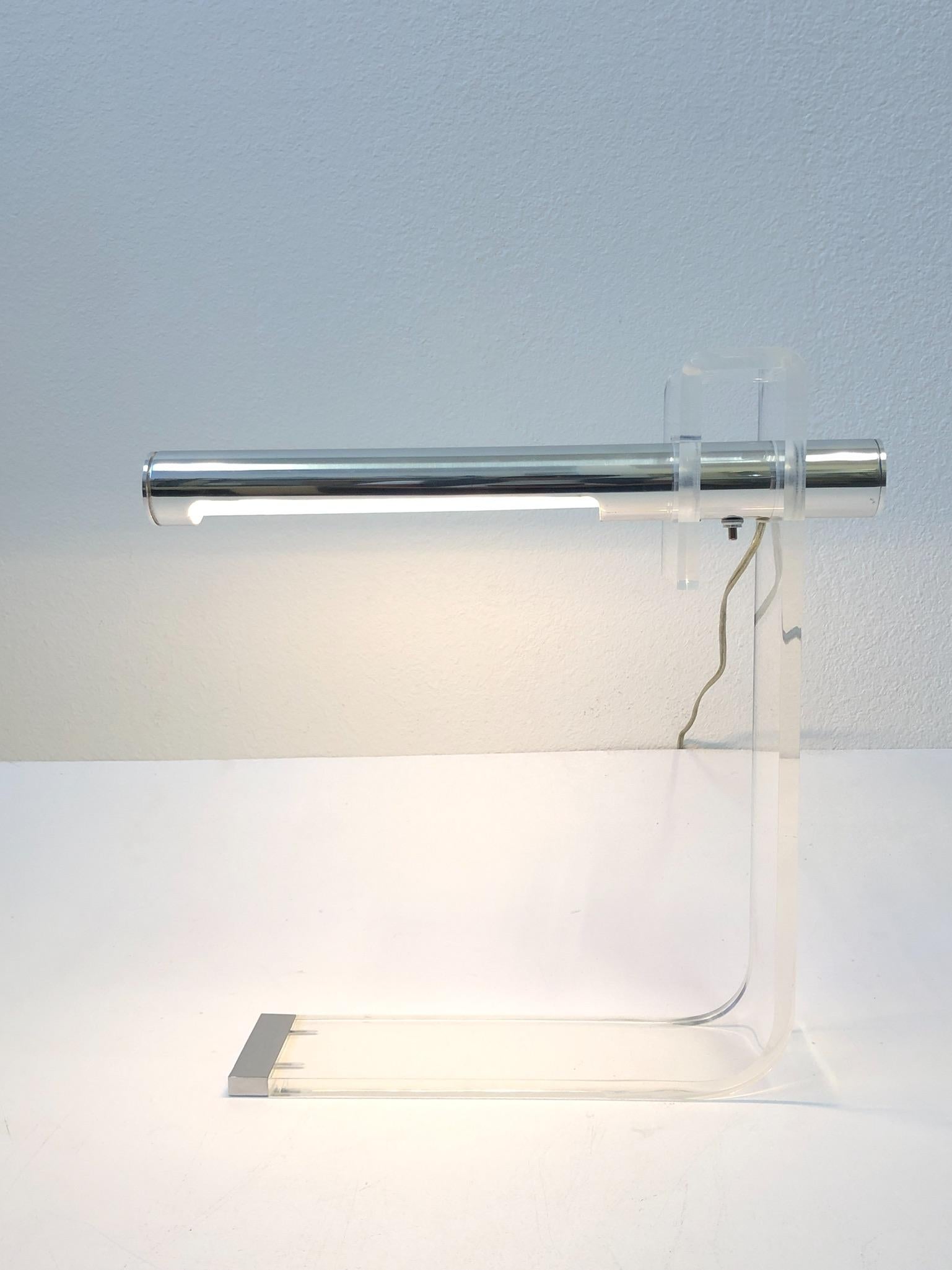 Late 20th Century Lucite and Chrome Table Lamp by Robert Sonneman