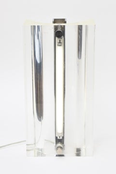 Vintage 1970's Lucite and Chrome Column Table Lamp Modern Design