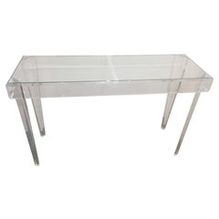 Lucite and Clear Glass Topped Rectangular Console Table