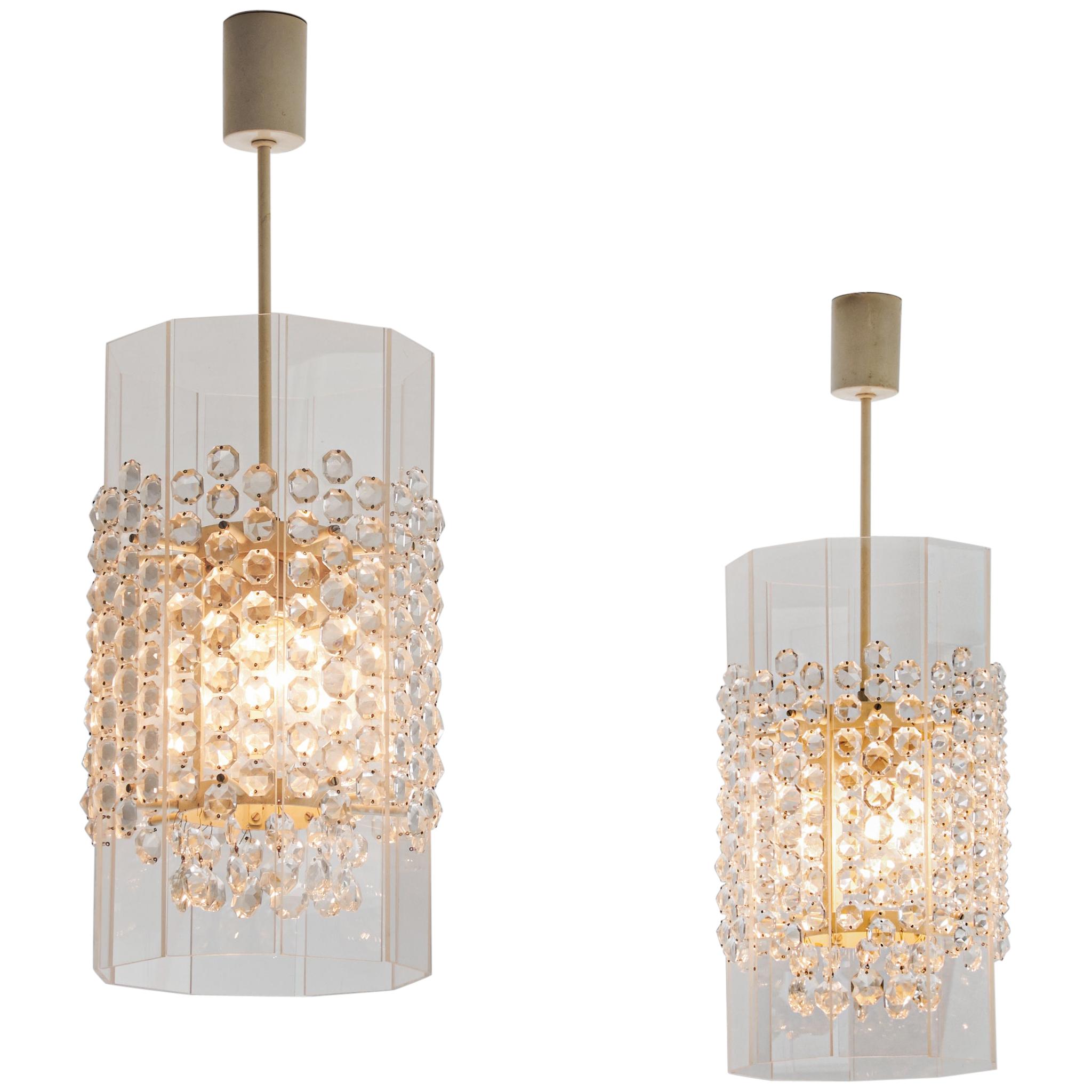 Two Pendants with Glass Balls and Cut Glass For Sale at 1stDibs