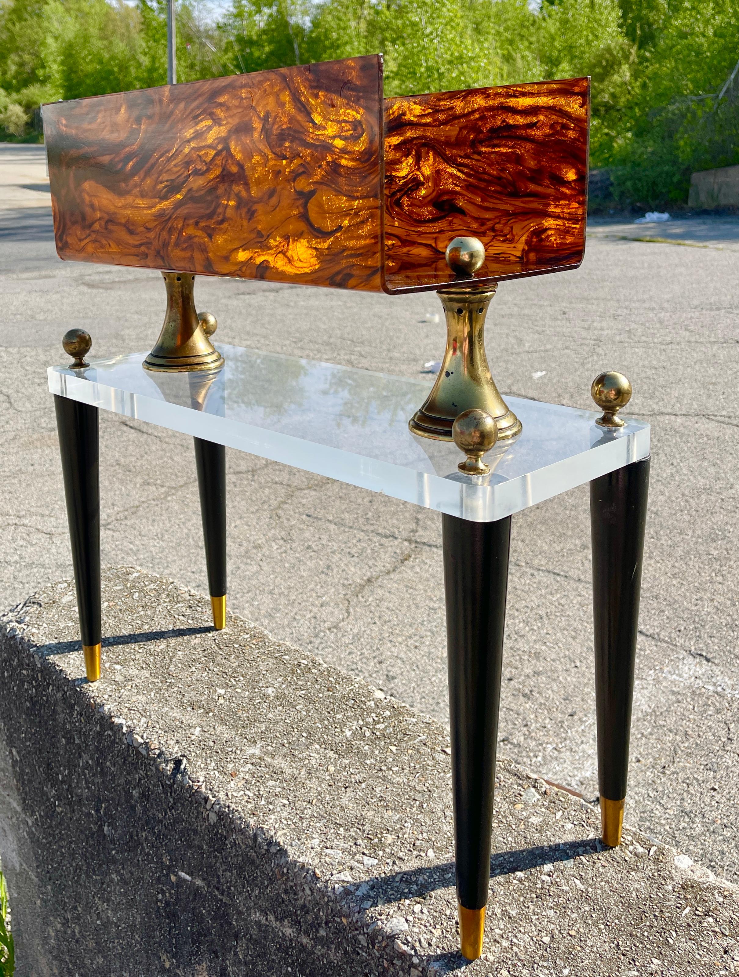 Lucite and Faux Tortoiseshell Magazine Stand For Sale 4