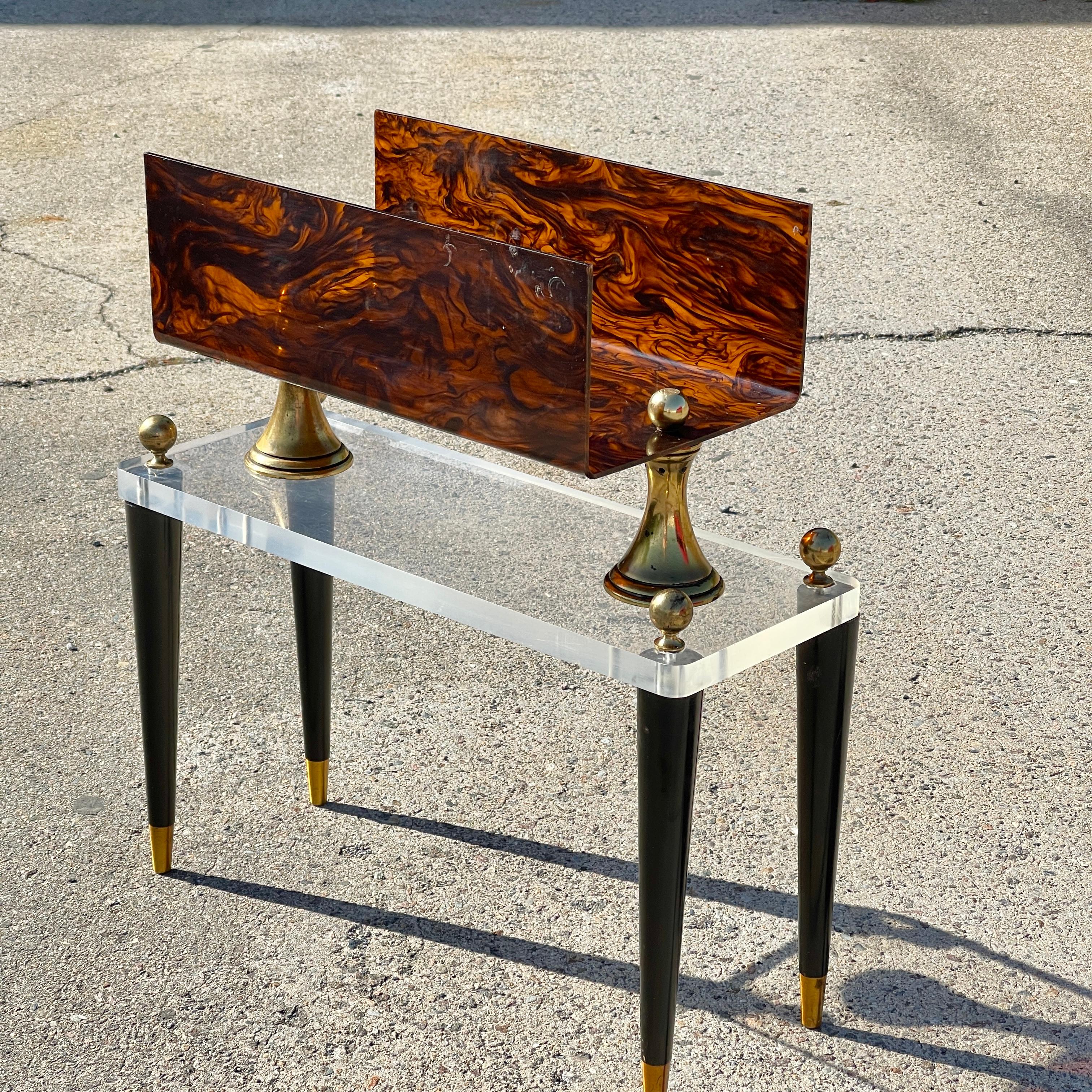 Italian Lucite and Faux Tortoiseshell Magazine Stand For Sale