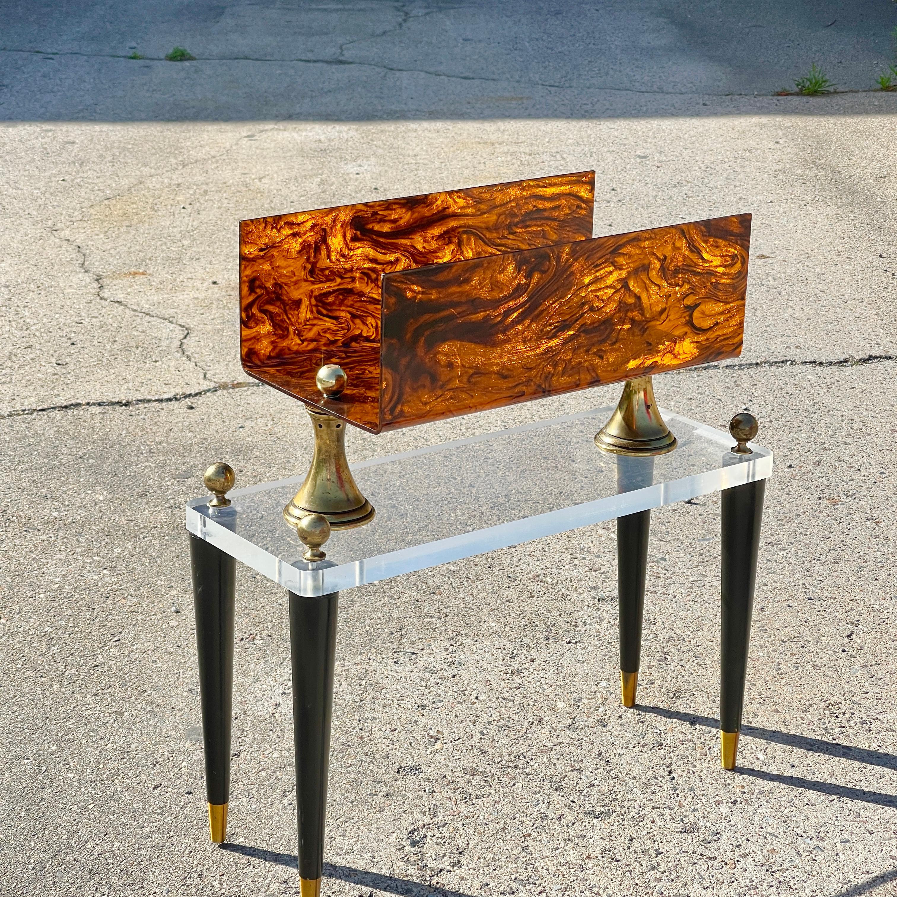 Mid-20th Century Lucite and Faux Tortoiseshell Magazine Stand For Sale