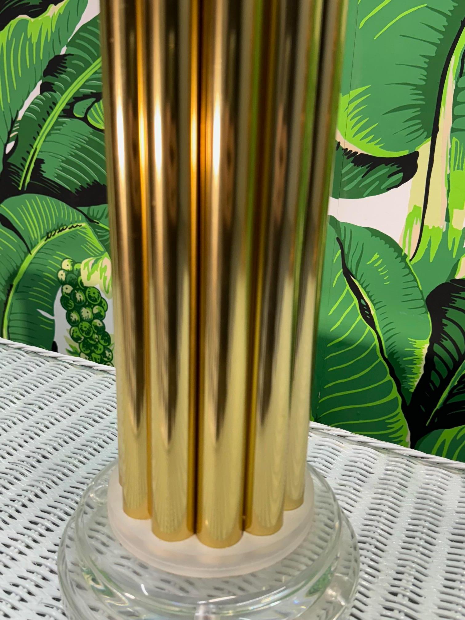 20th Century Lucite and Fluted Brass Table Lamp For Sale