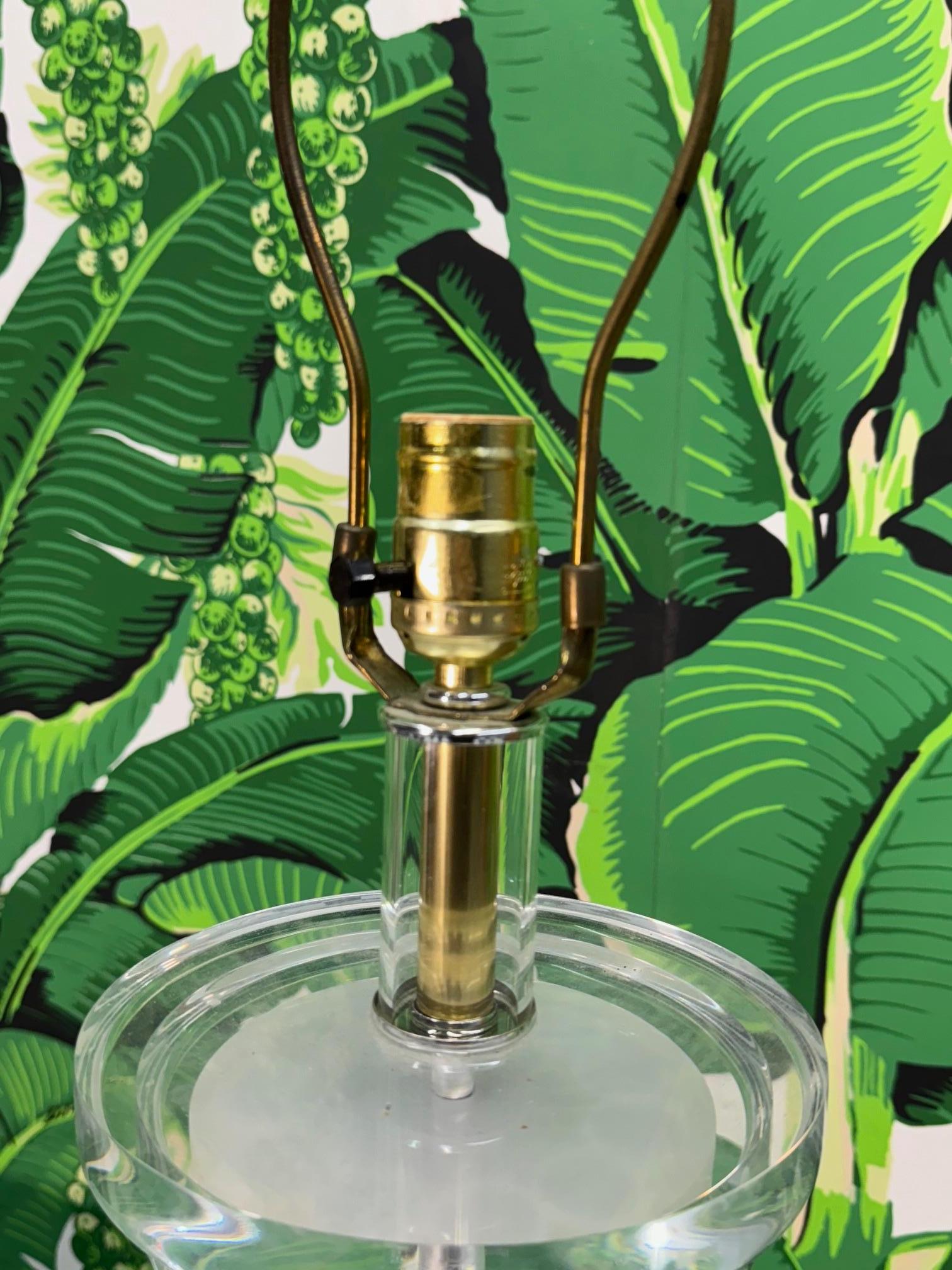Lucite and Fluted Brass Table Lamp For Sale 1