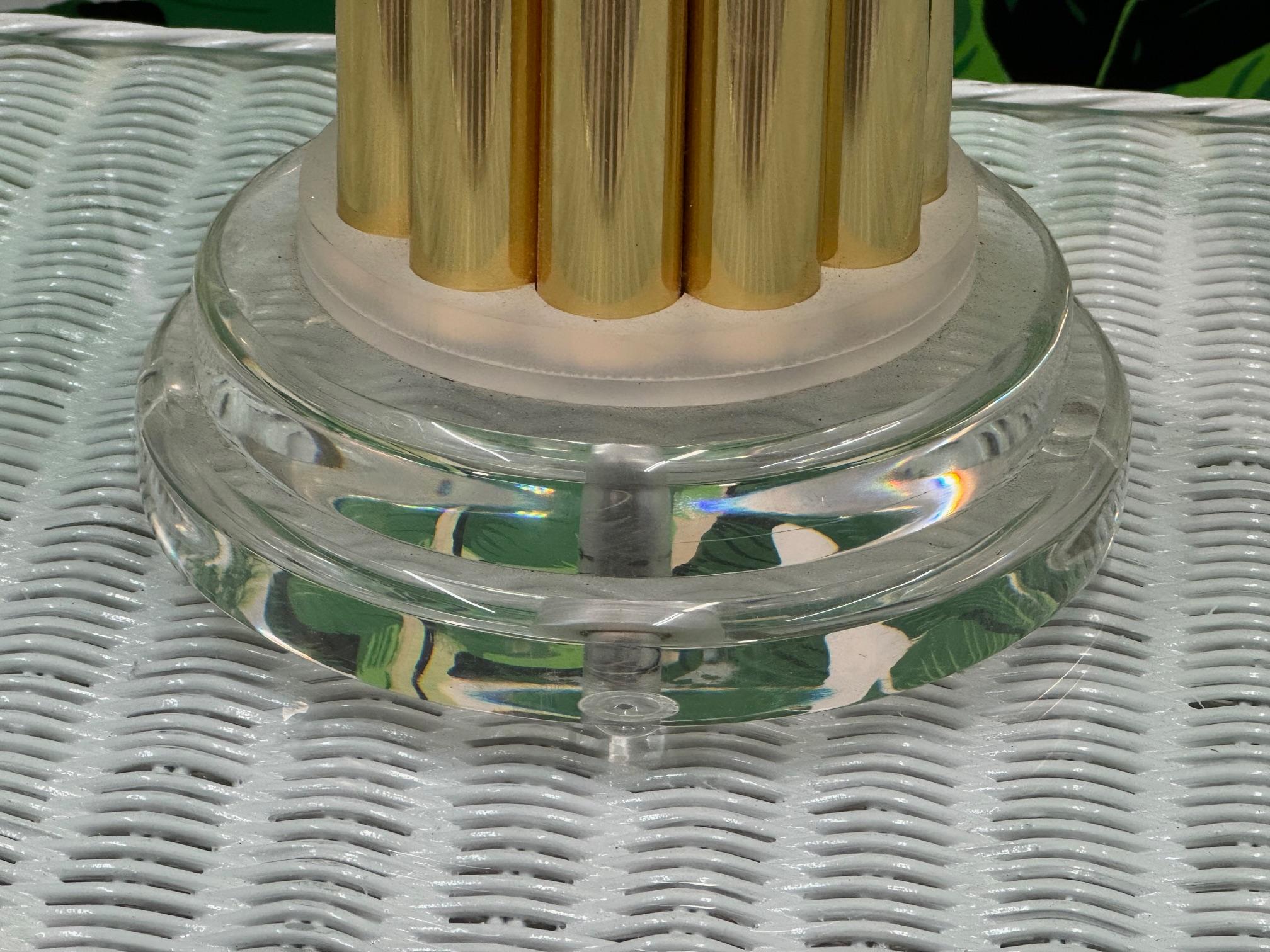 Lucite and Fluted Brass Table Lamp For Sale 2