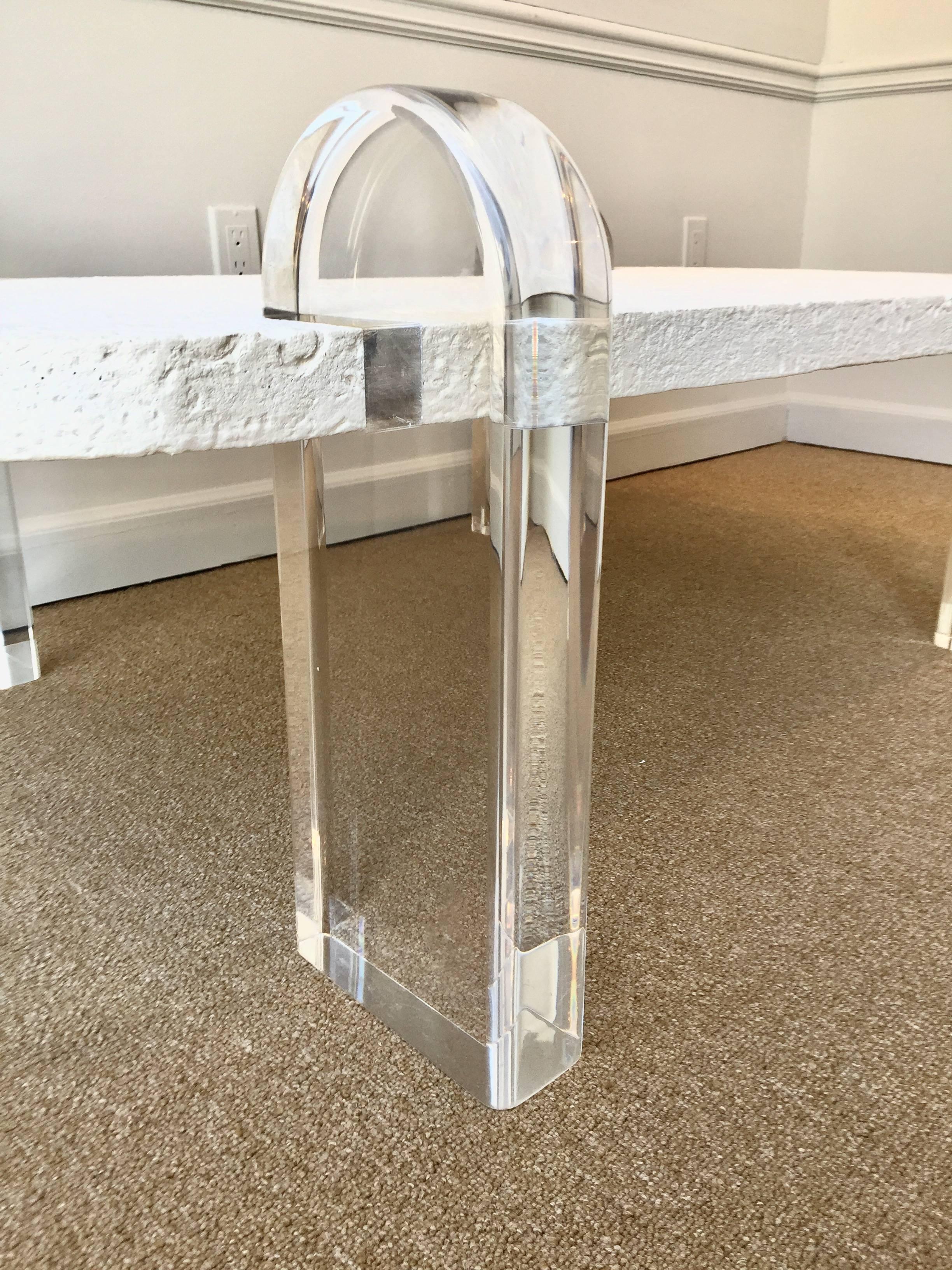 American Lucite and Fossil Infused Cast Stone Coffee Table For Sale