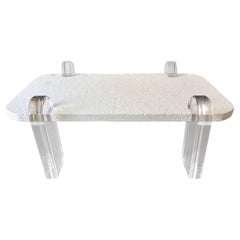 Lucite and Fossil Infused Cast Stone Coffee Table