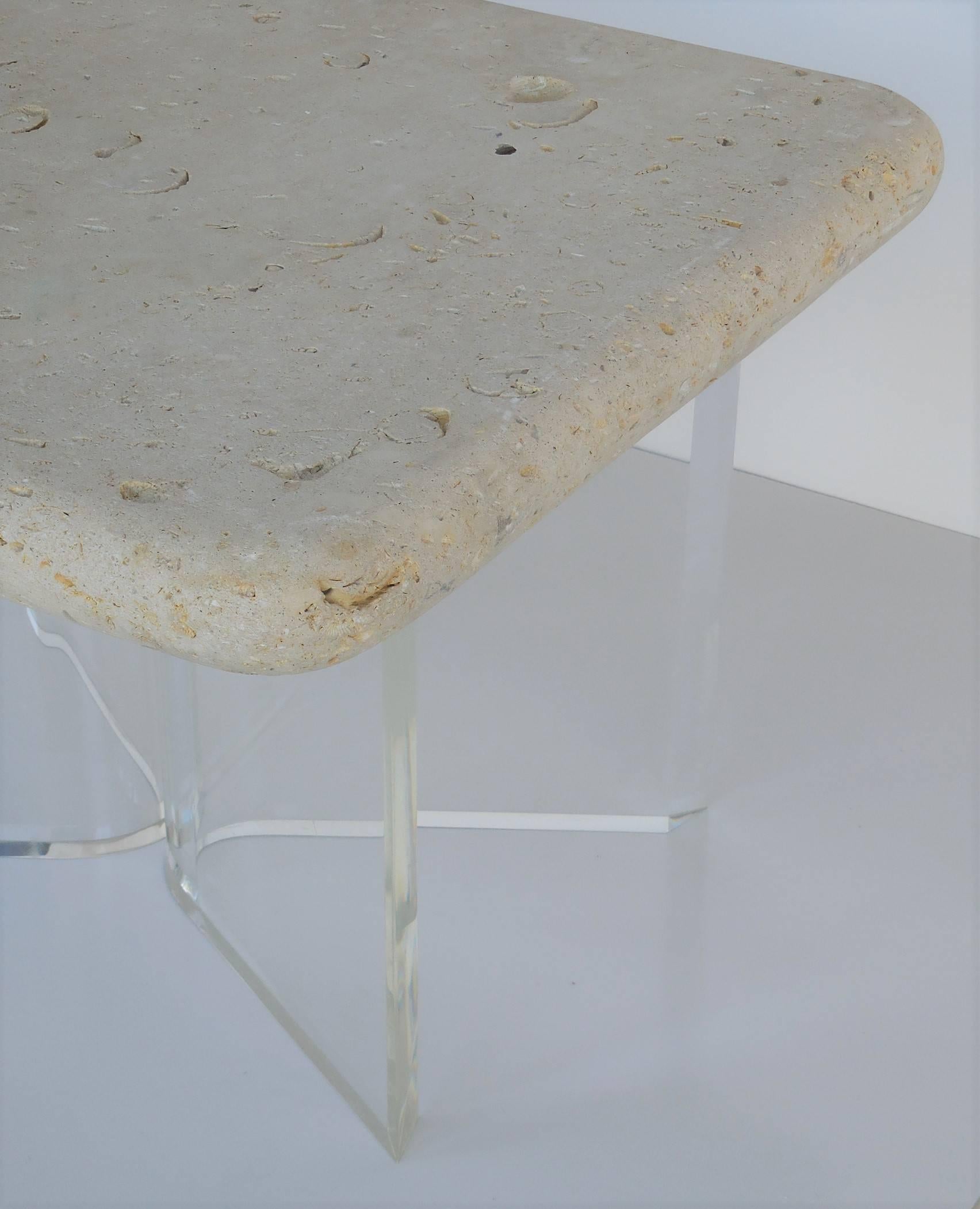 Late 20th Century Lucite and Fossil Stone Pair of Side Tables, 1970s