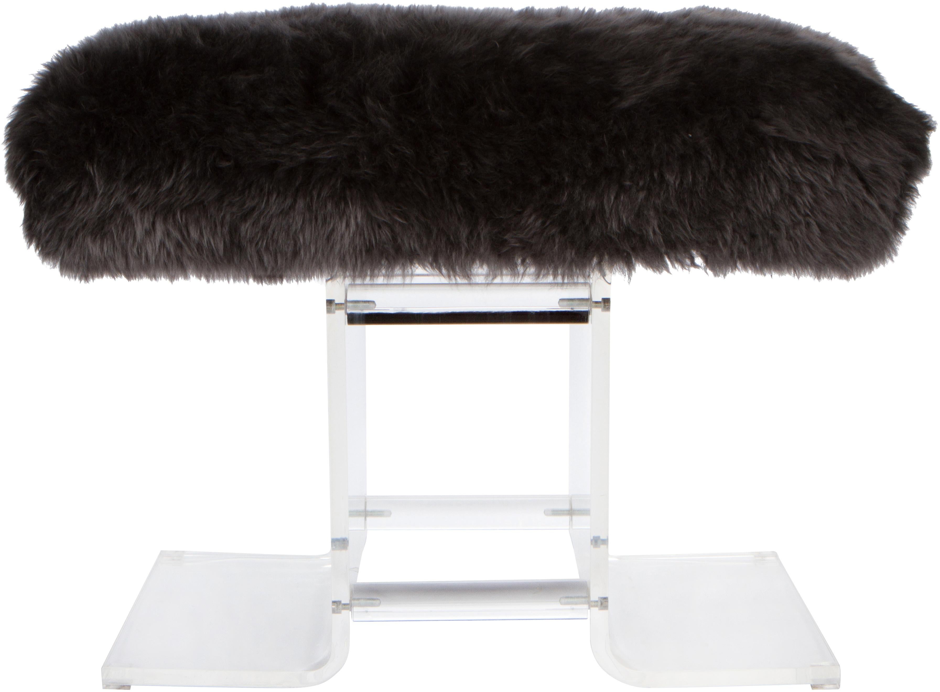 American Lucite and Fur Bench, 1980's For Sale
