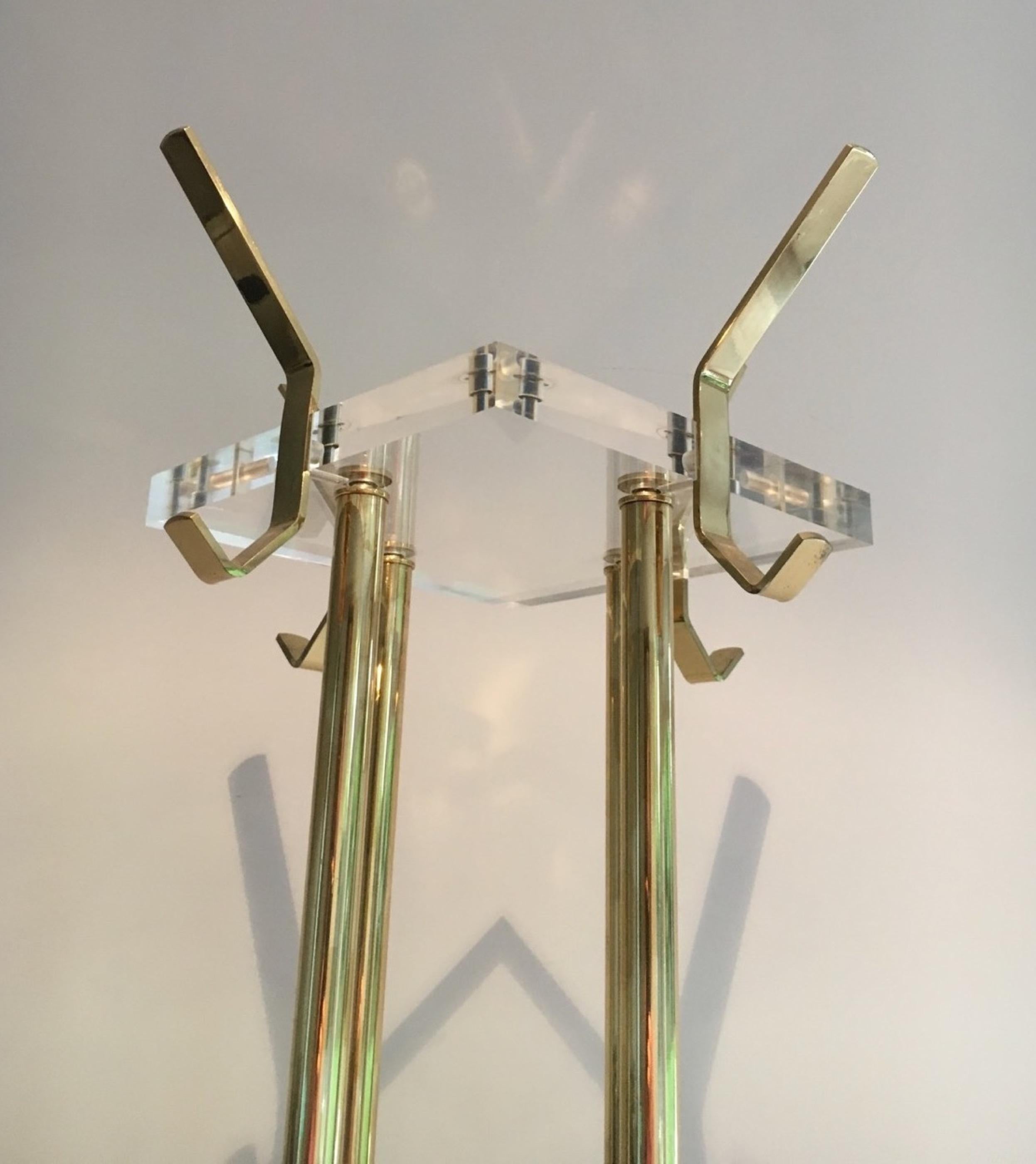 Late 20th Century Lucite and Gild Brass Modernist Coat Rack, circa 1970