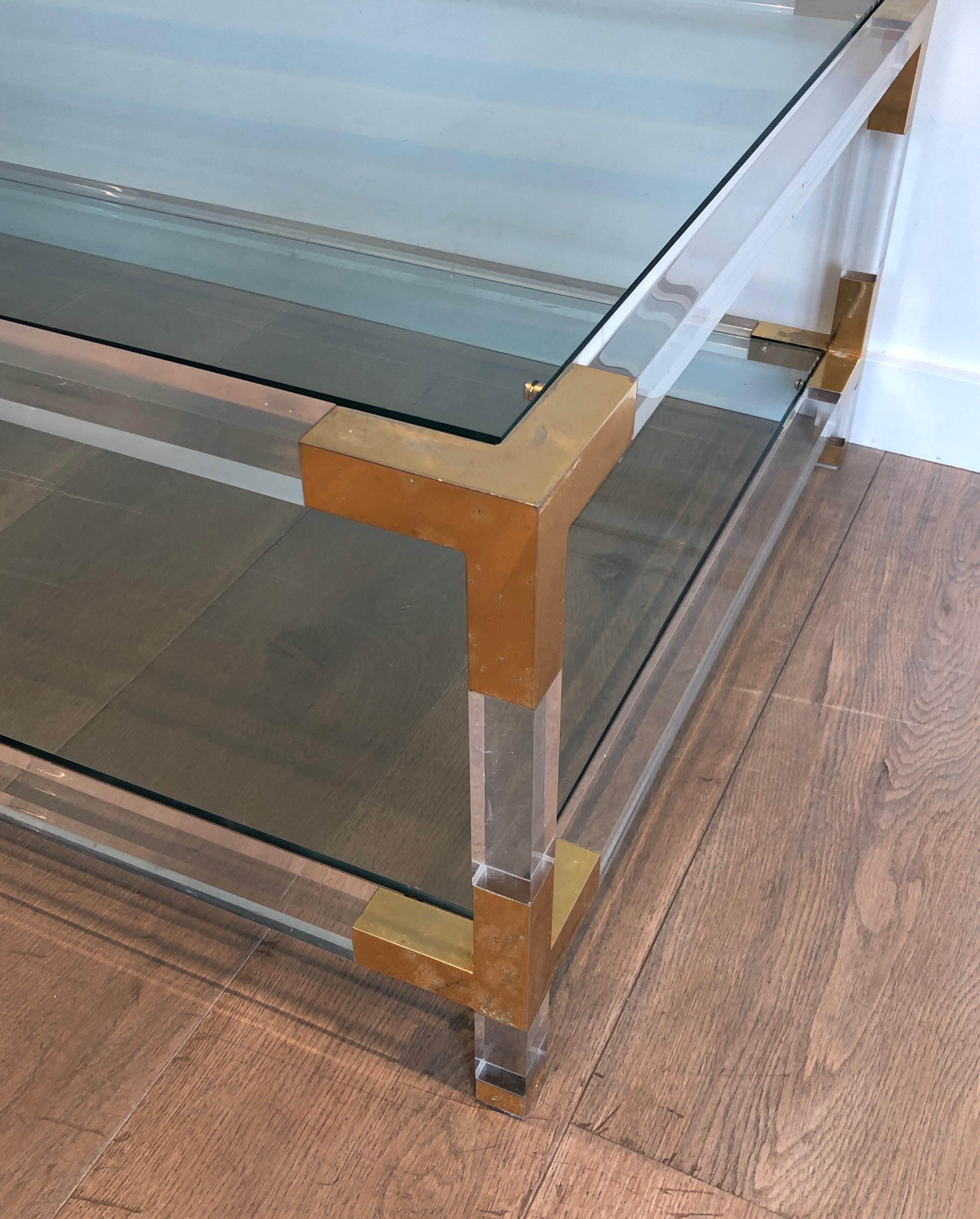 Lucite and Gilt Chrome Coffee Table in the Style of Maison Jansen For Sale 3