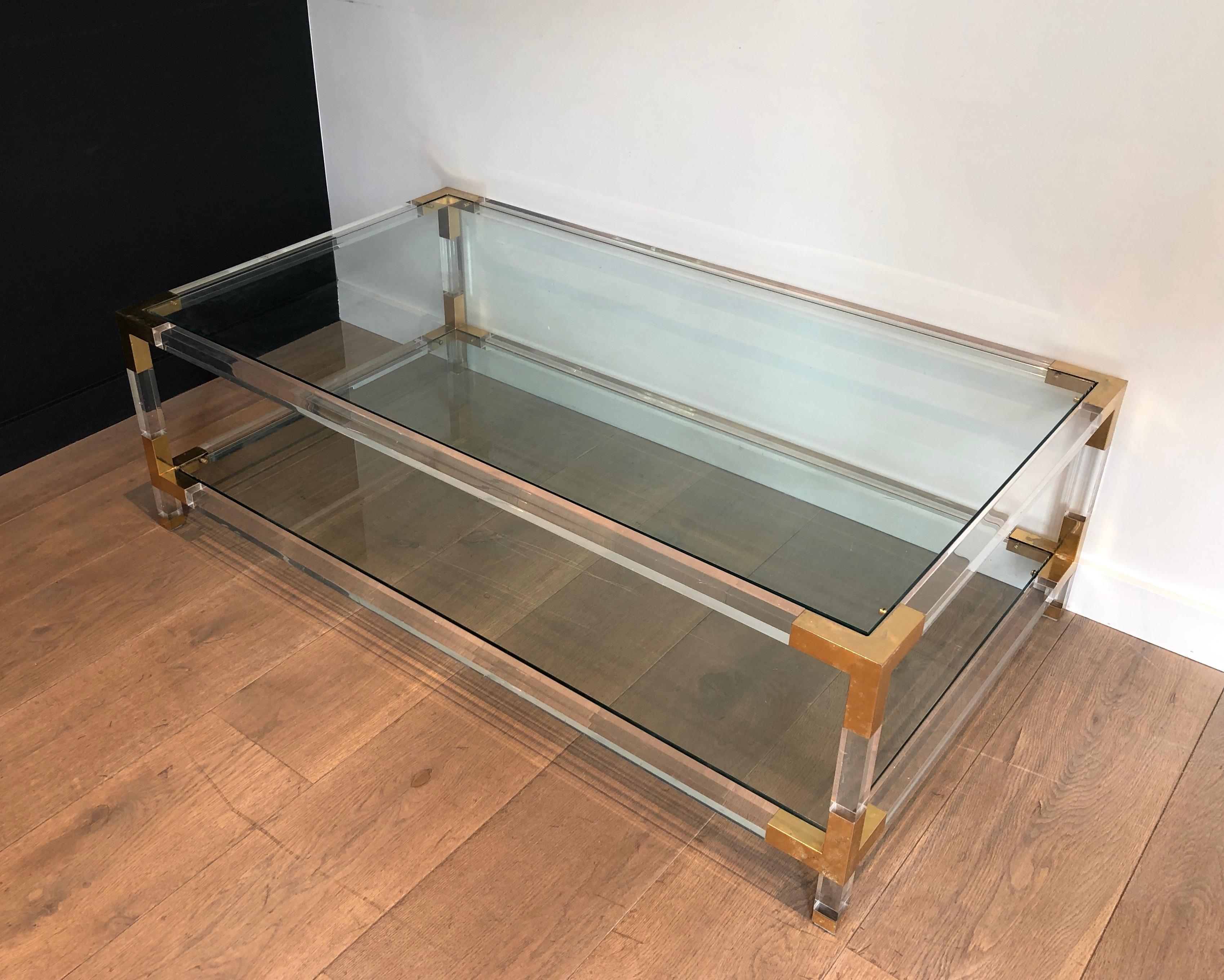 Lucite and Gilt Chrome Coffee Table in the Style of Maison Jansen For Sale 5