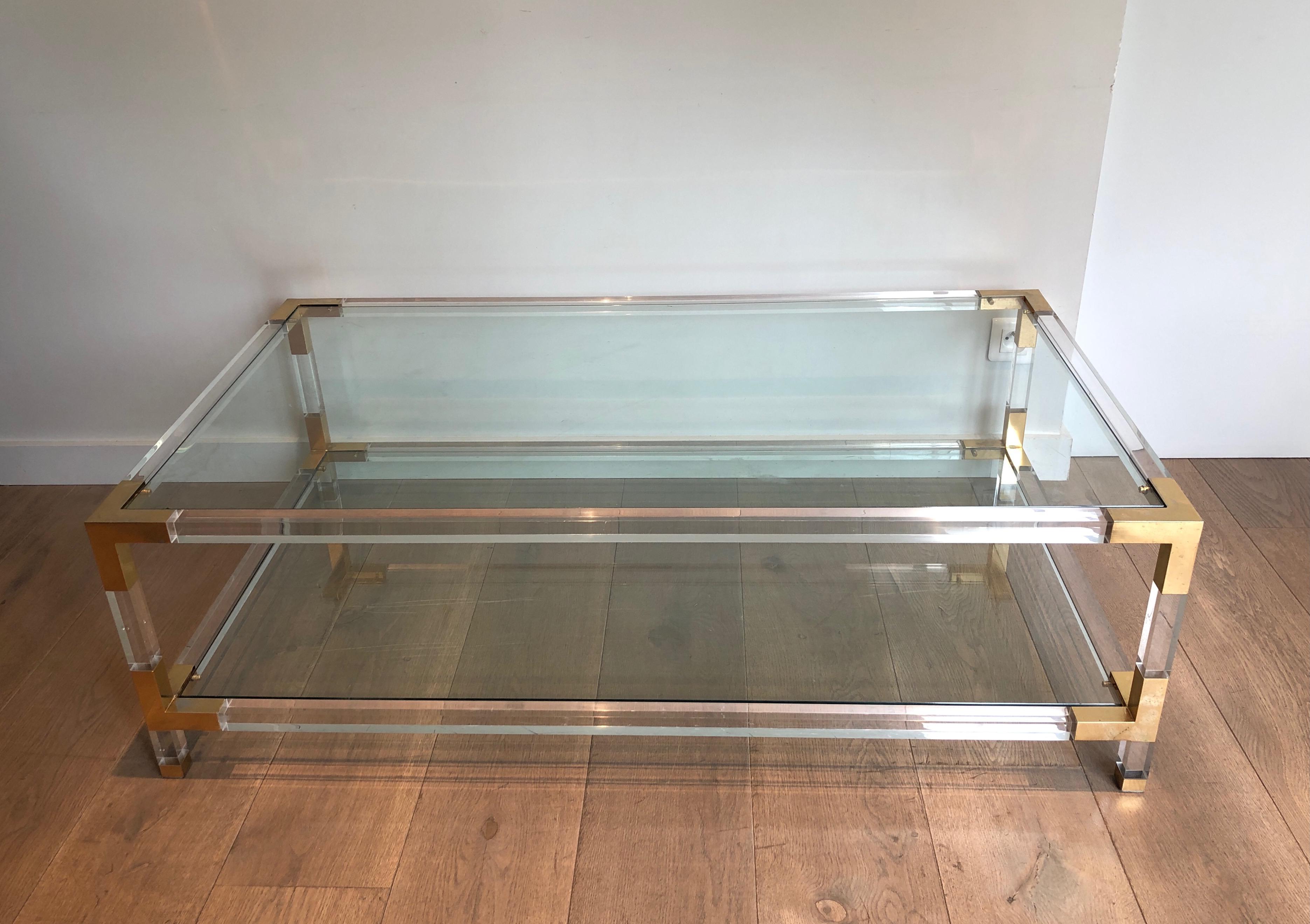 Lucite and Gilt Chrome Coffee Table in the Style of Maison Jansen For Sale 6