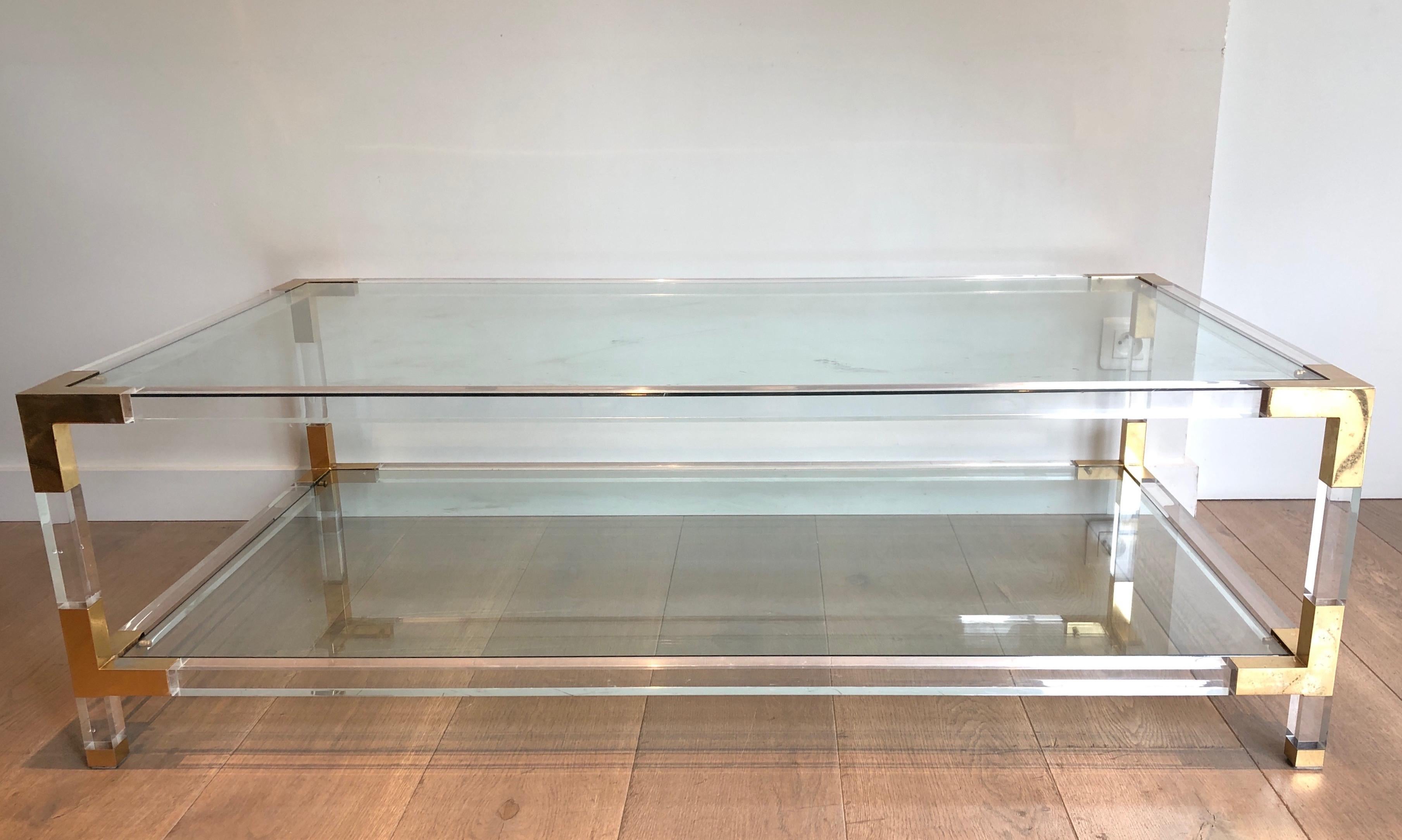 Lucite and Gilt Chrome Coffee Table in the Style of Maison Jansen For Sale 7