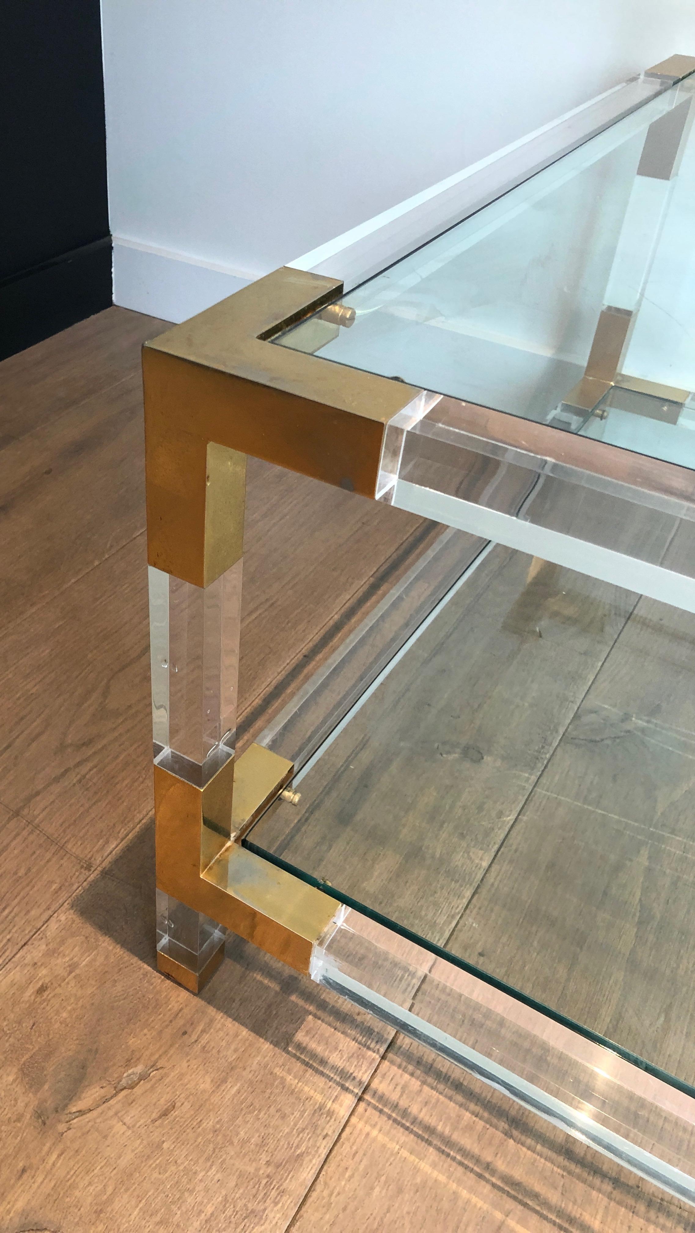 Lucite and Gilt Chrome Coffee Table in the Style of Maison Jansen For Sale 8