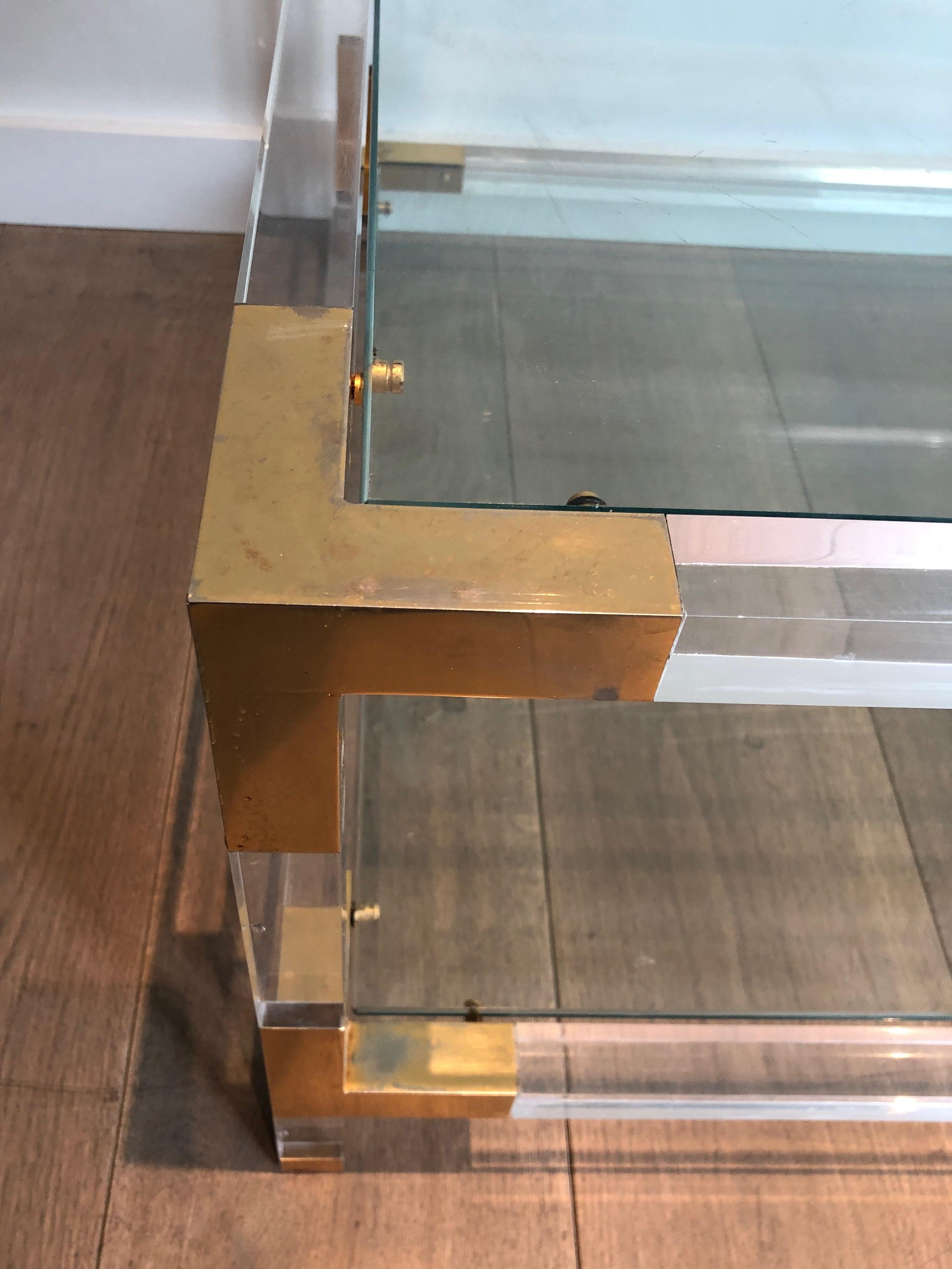 Lucite and Gilt Chrome Coffee Table in the Style of Maison Jansen For Sale 9