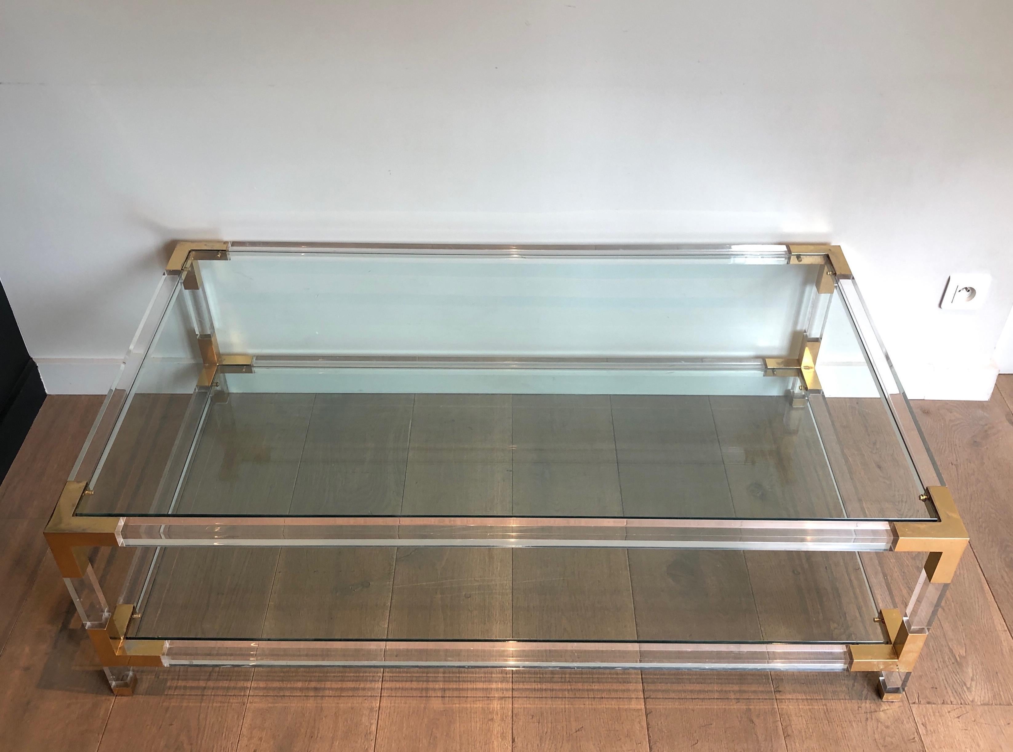 Lucite and Gilt Chrome Coffee Table in the Style of Maison Jansen For Sale 13