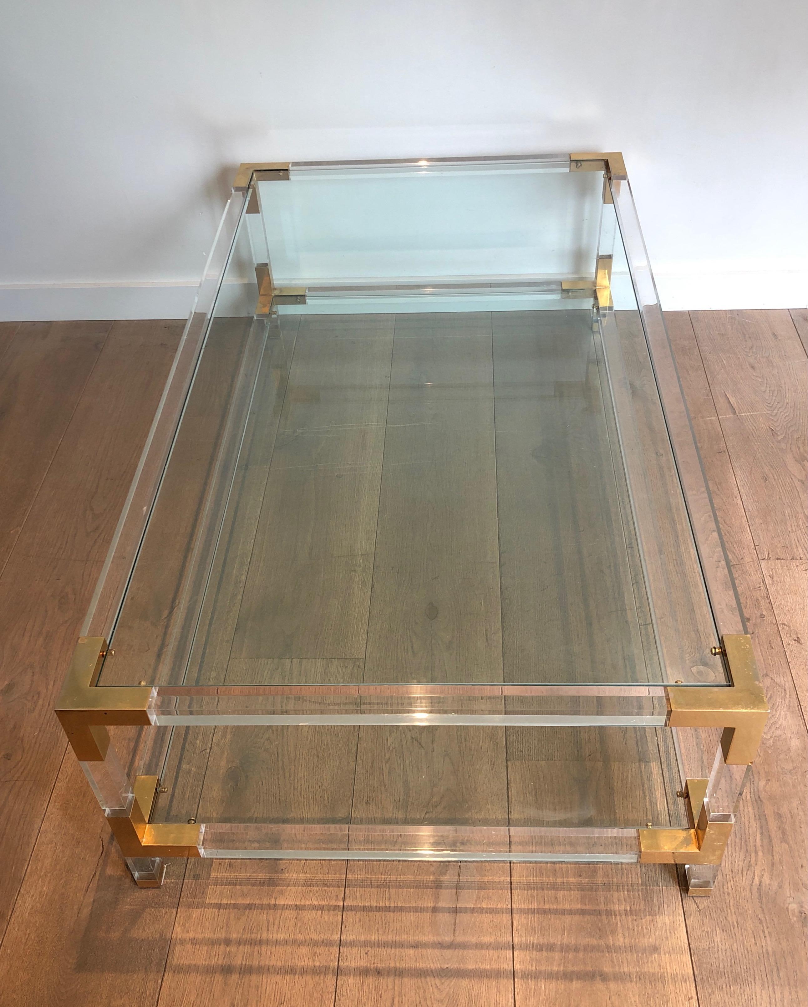 French Lucite and Gilt Chrome Coffee Table in the Style of Maison Jansen For Sale