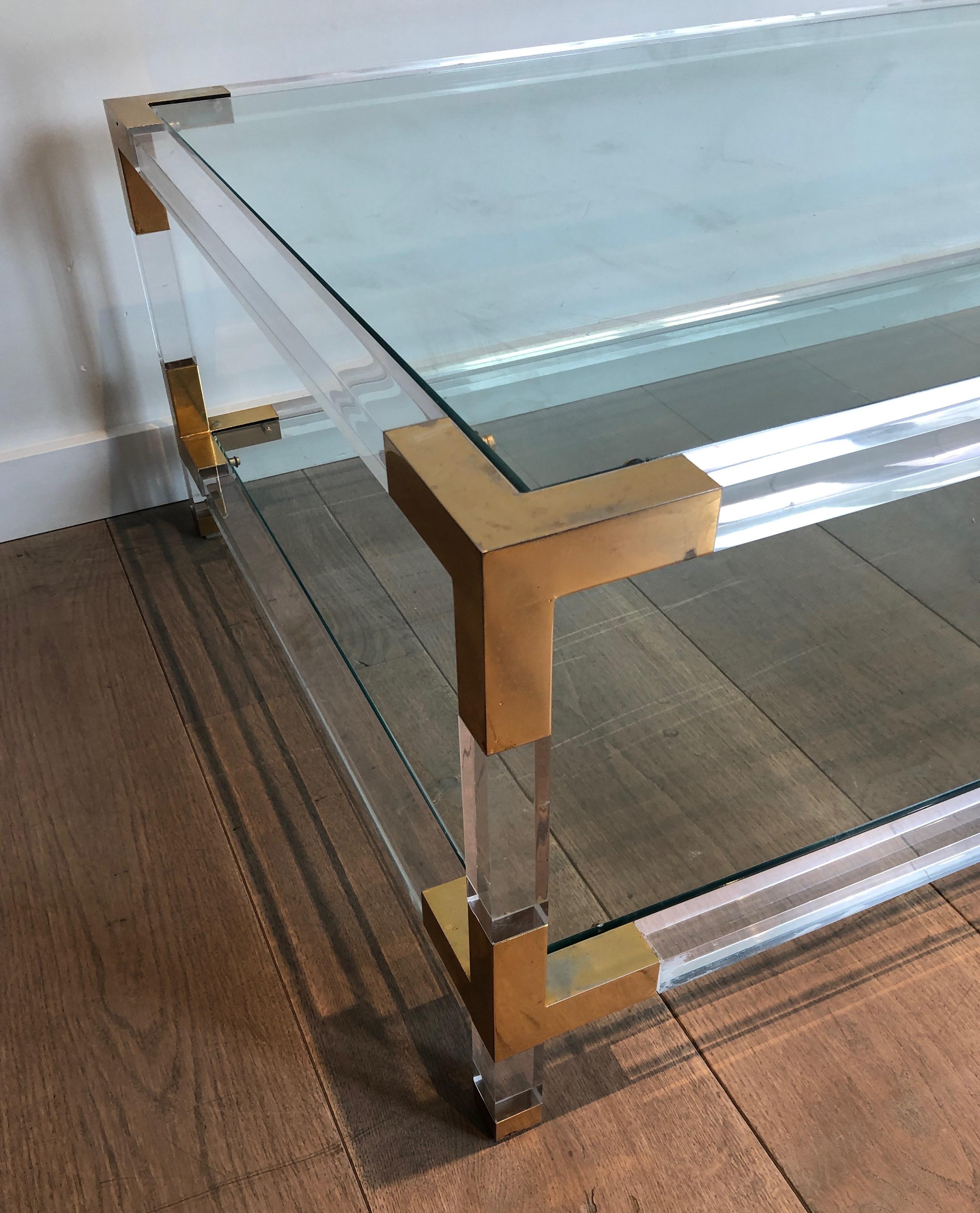 Late 20th Century Lucite and Gilt Chrome Coffee Table in the Style of Maison Jansen For Sale