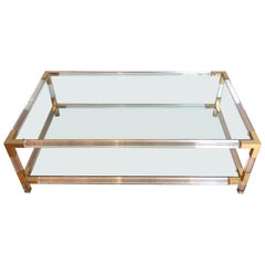 Lucite and Gilt Chrome Coffee Table in the Style of Maison Jansen
