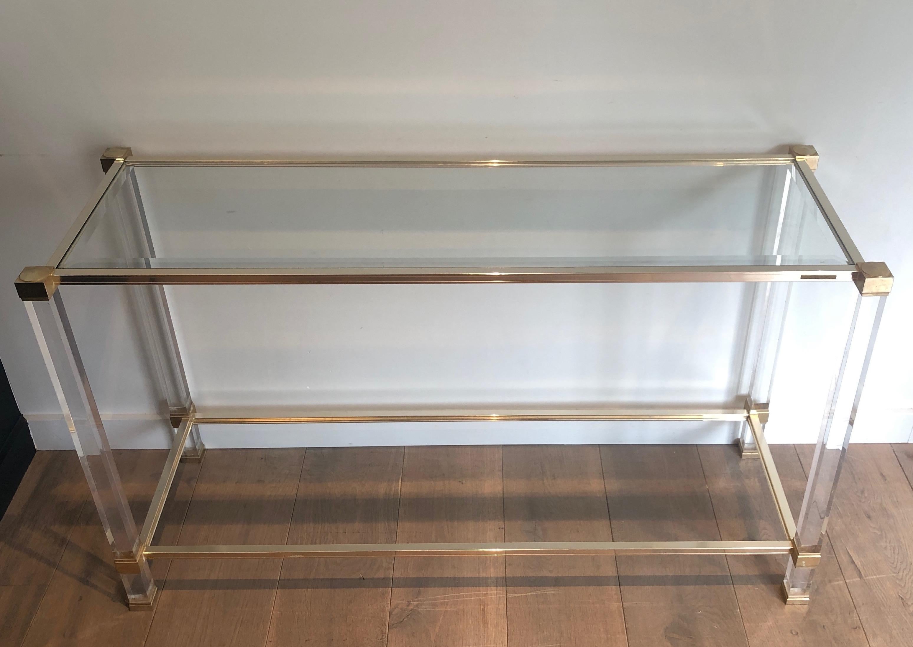Lucite and Gilt Metal Console by Pierre Vandel, Circa 1970 For Sale 5