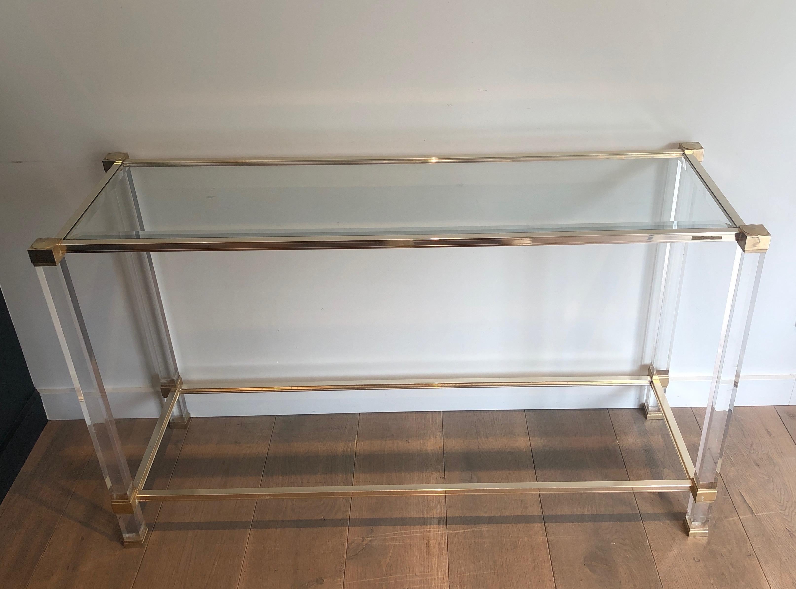 Lucite and Gilt Metal Console by Pierre Vandel, Circa 1970 For Sale 6