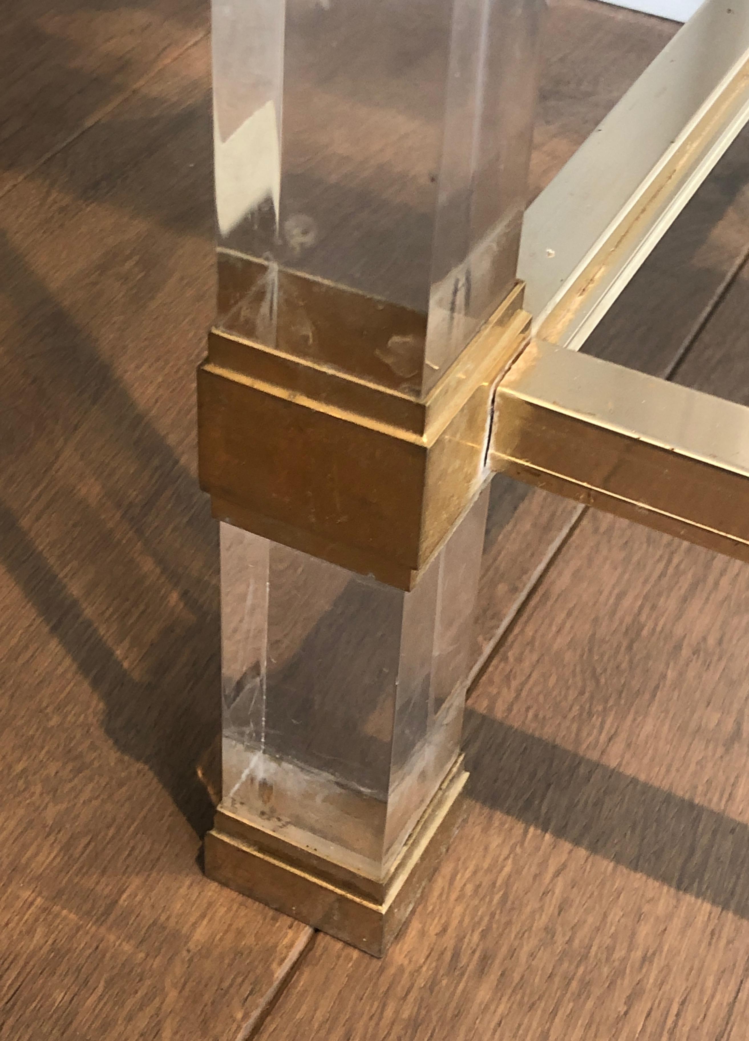 Lucite and Gilt Metal Console by Pierre Vandel, Circa 1970 For Sale 3