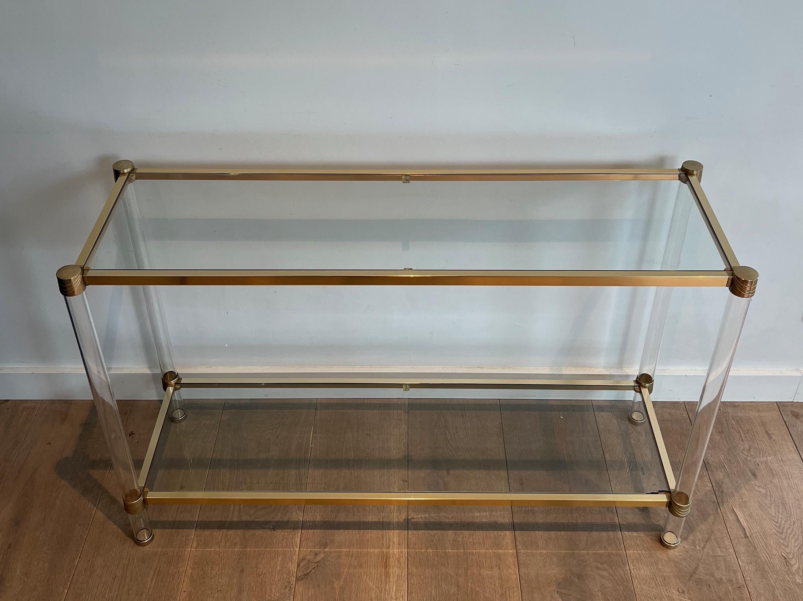 Mid-Century Modern Lucite and gilt metal console. French work Circa 1970 For Sale