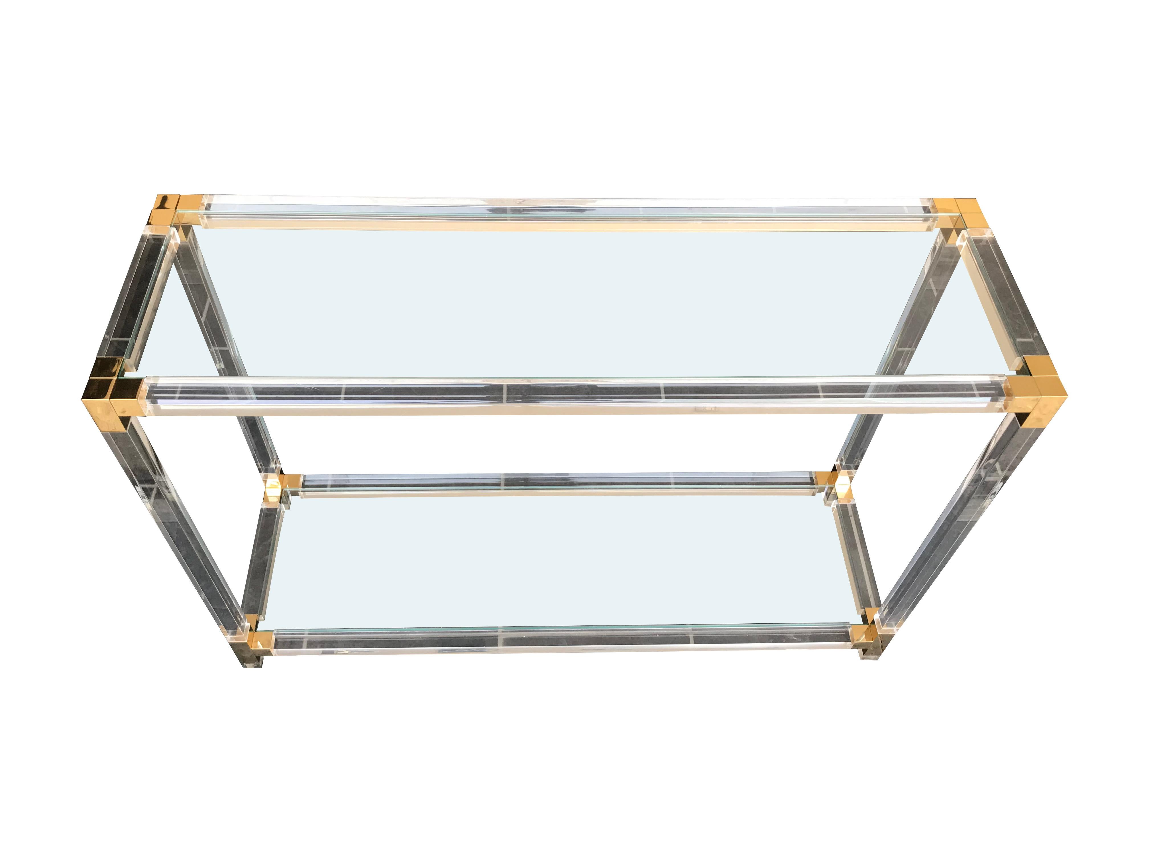 French Lucite and Gilt Metal Console Table