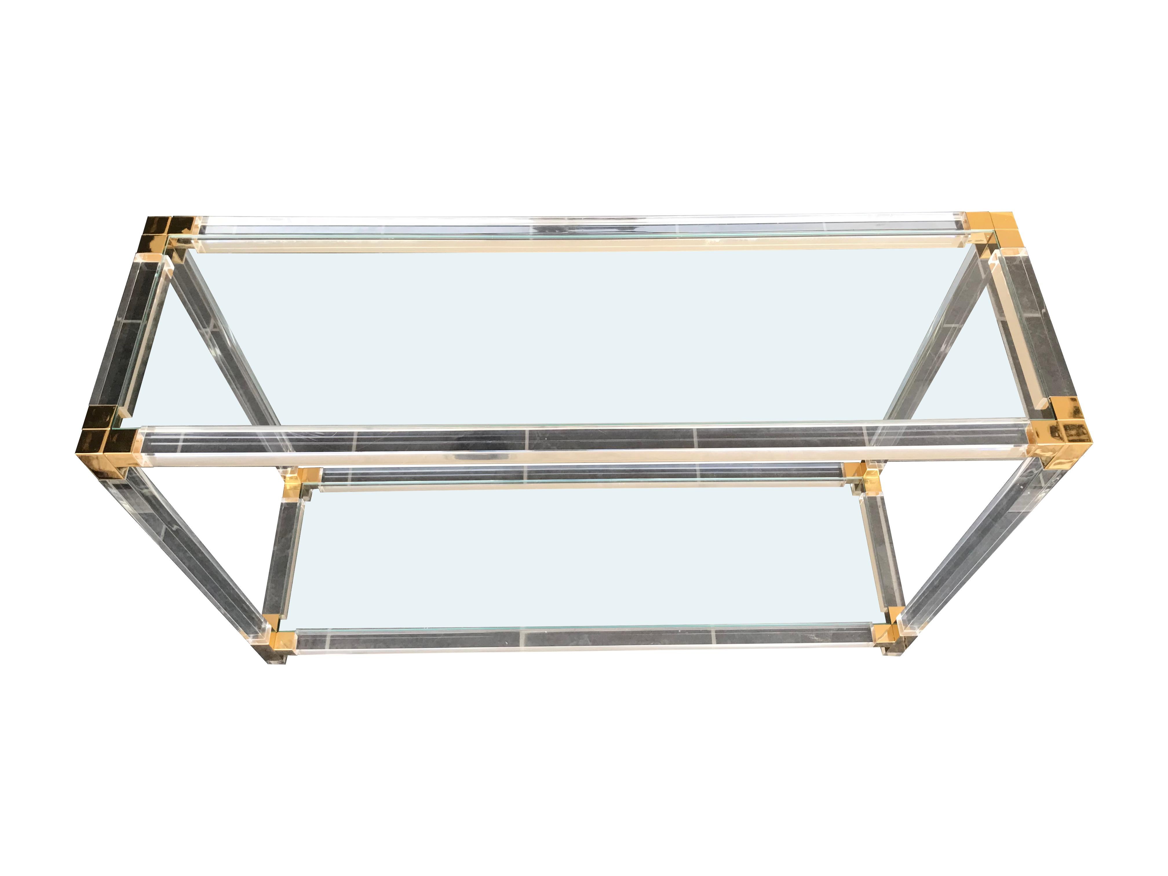 Lucite and Gilt Metal Console Table In Good Condition In London, GB