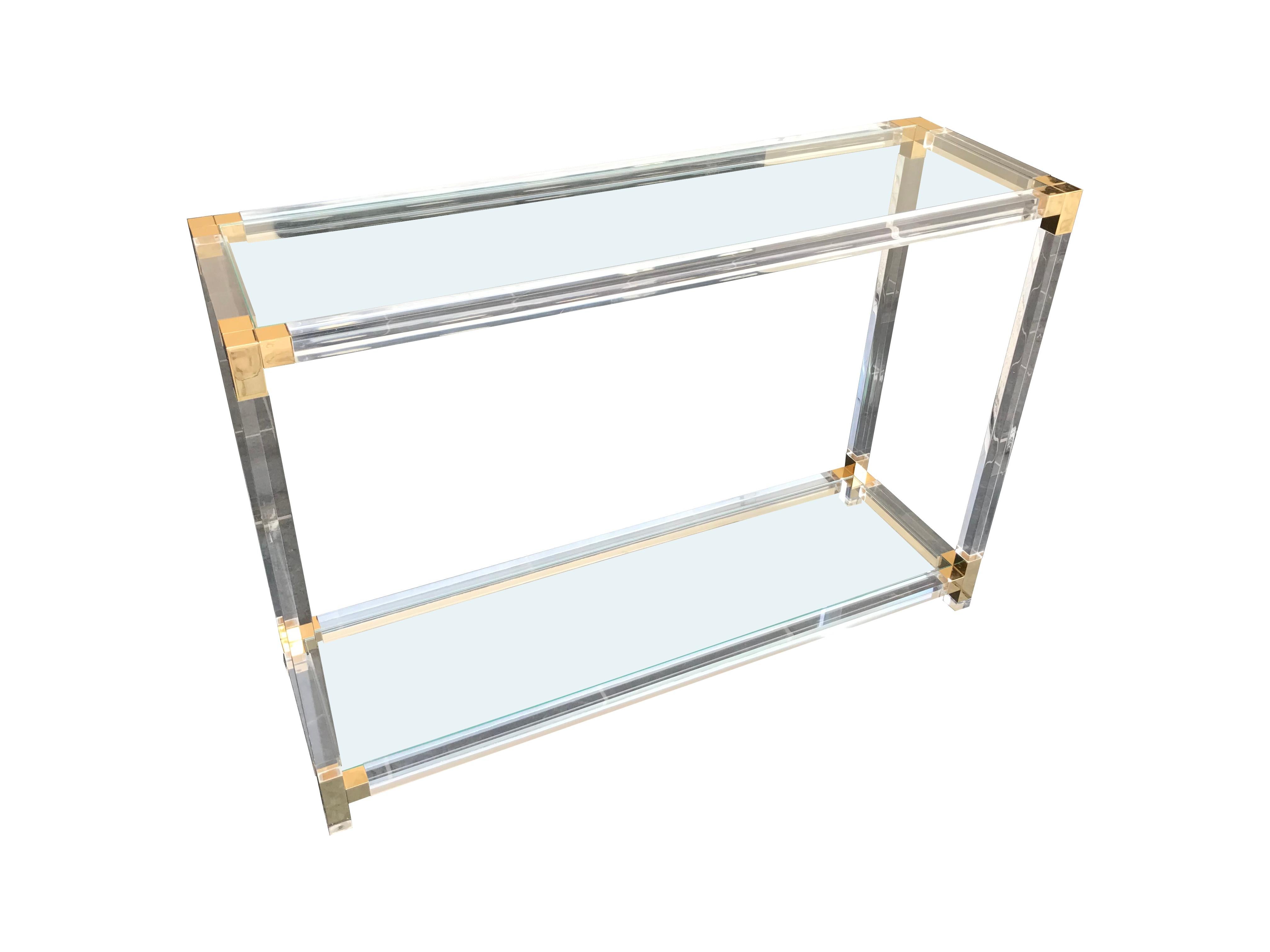 Late 20th Century Lucite and Gilt Metal Console Table