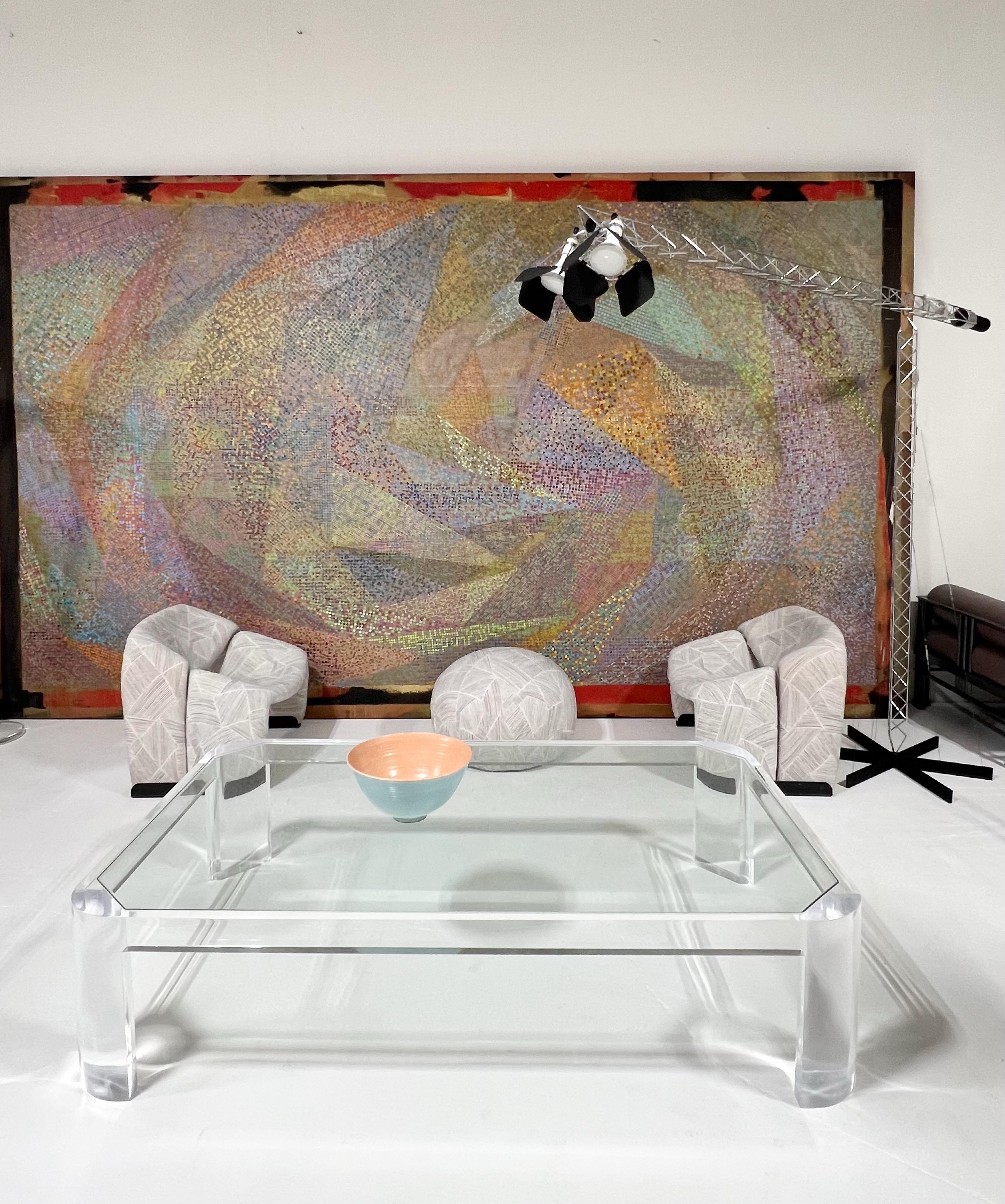 Verre Lucite and Glass Cocktail Table by Les Prismatiques en vente