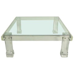 Lucite and Glass Coffee Cocktail Table Signed VJJ, 1977