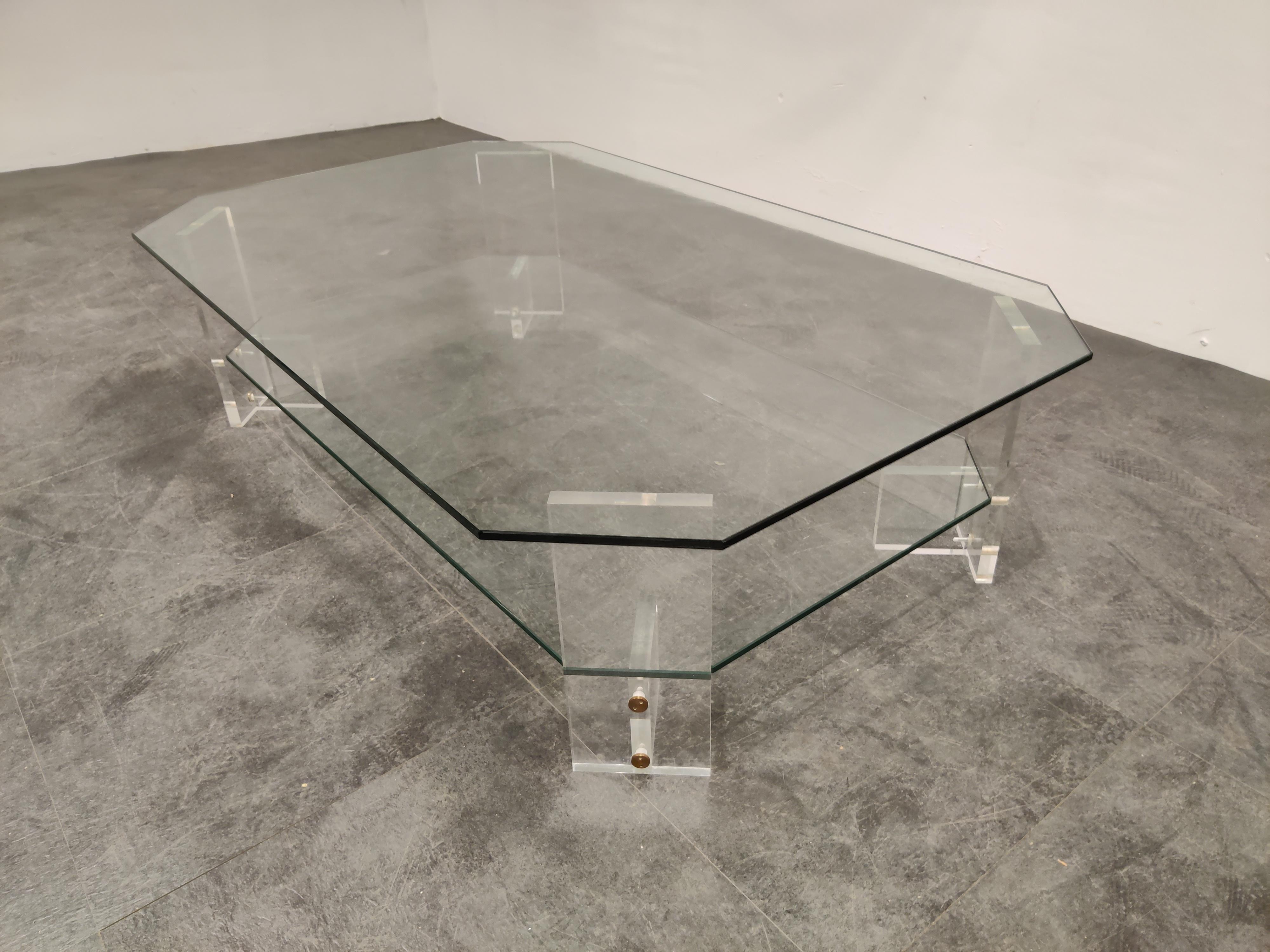 Hollywood Regency Lucite and Glass Coffee Table, 1970s