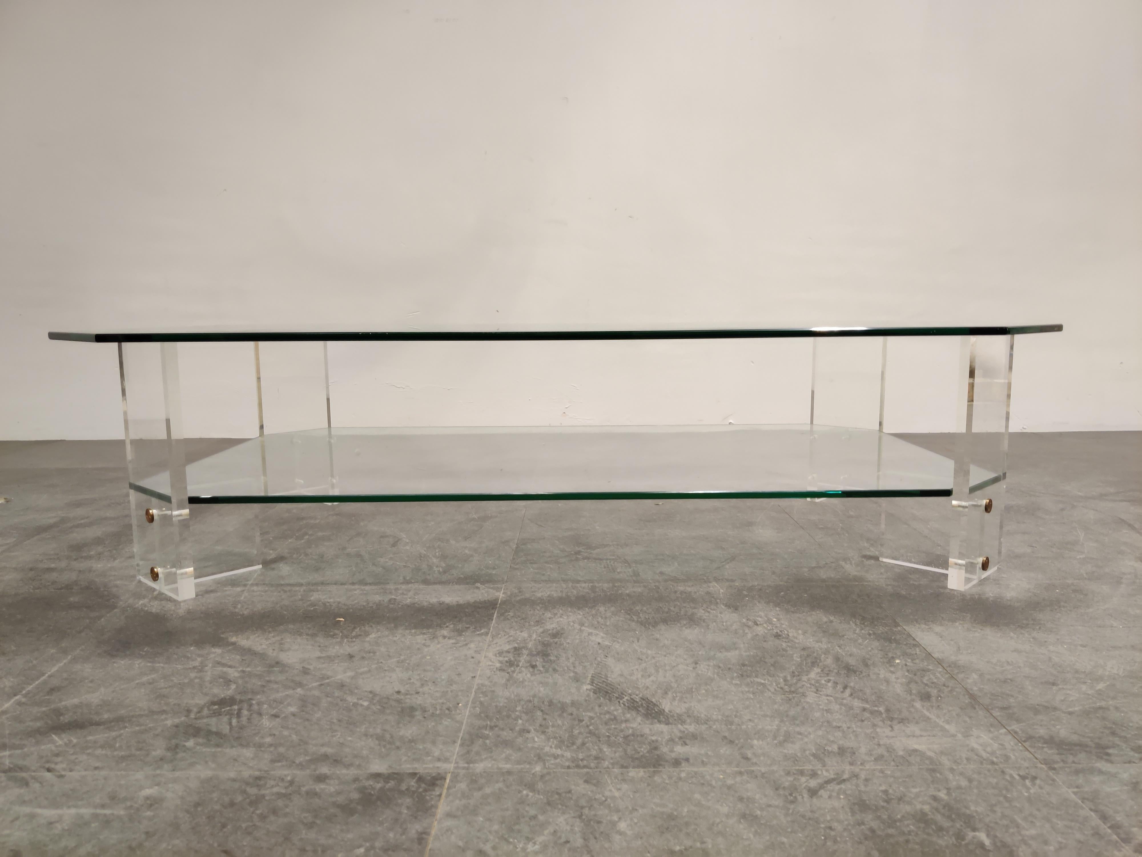 Belgian Lucite and Glass Coffee Table, 1970s