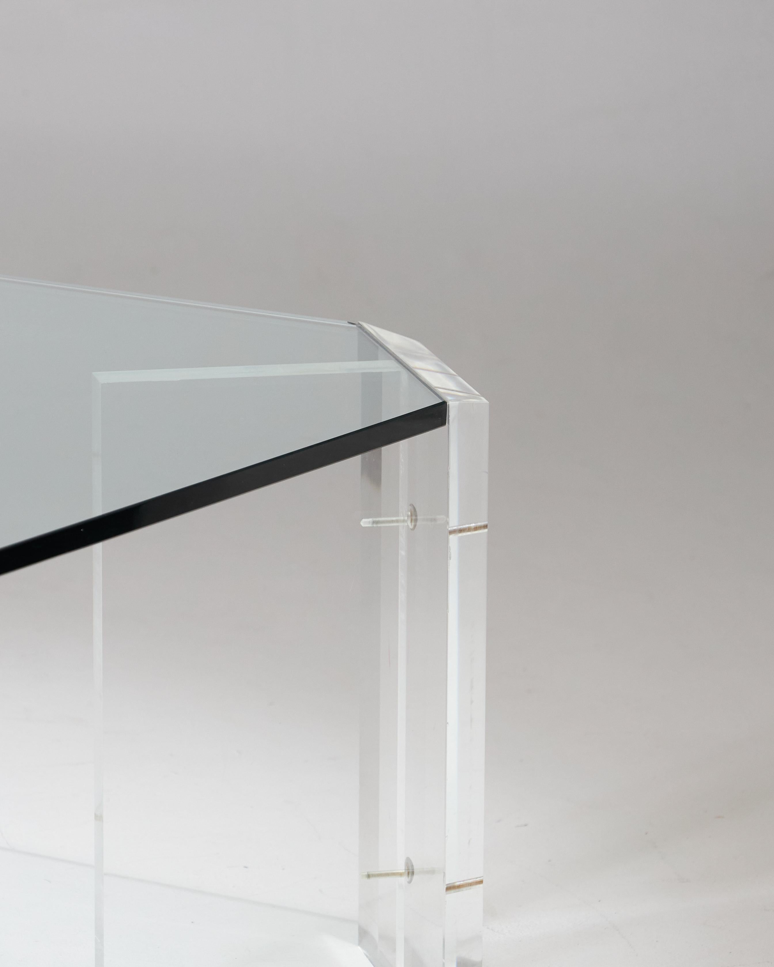 Mid-Century Modern LUCITE AND GLASS COFFEE TABLE BY KARL SPRINGER, 1970s For Sale