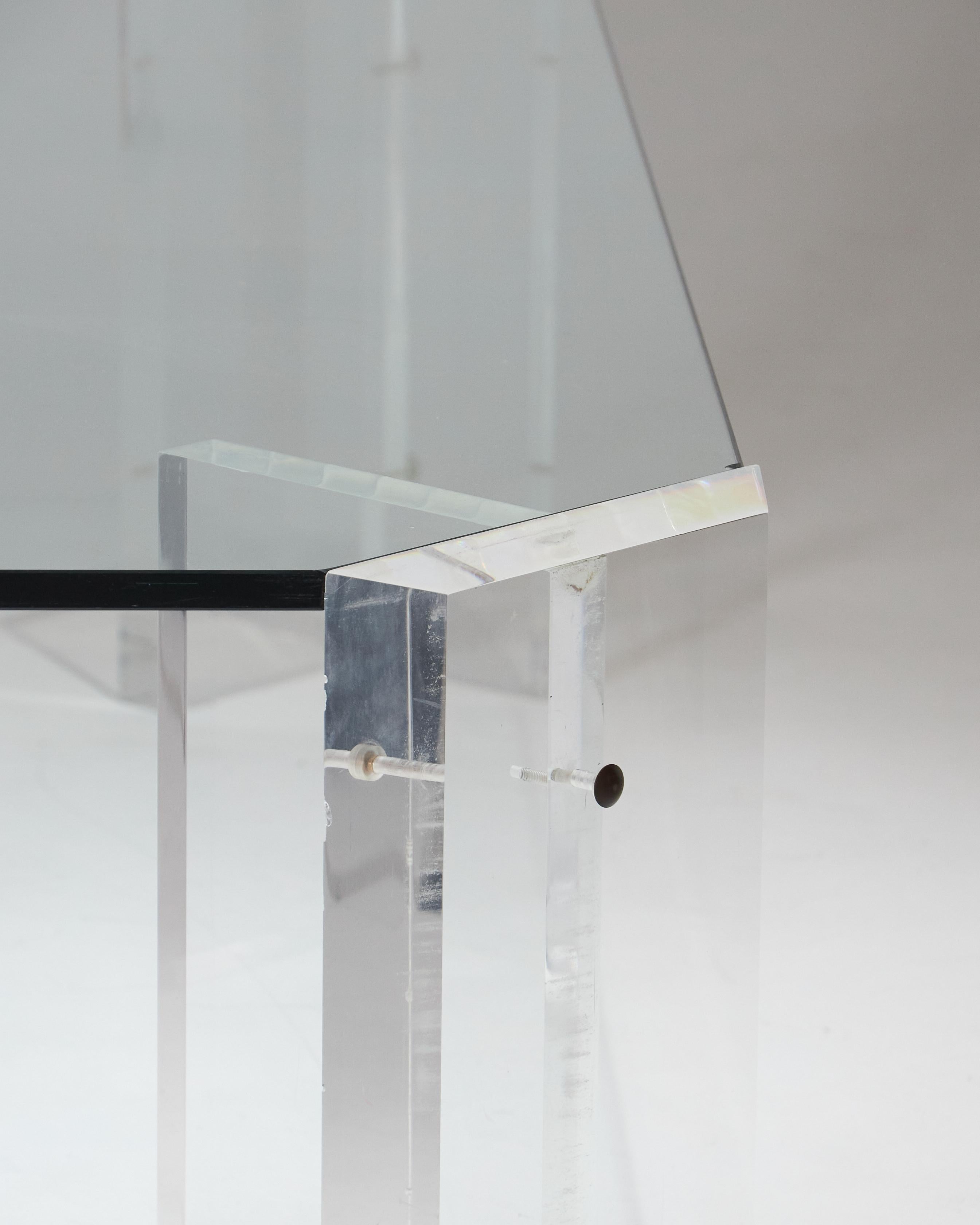 Glass LUCITE AND GLASS COFFEE TABLE BY KARL SPRINGER, 1970s For Sale