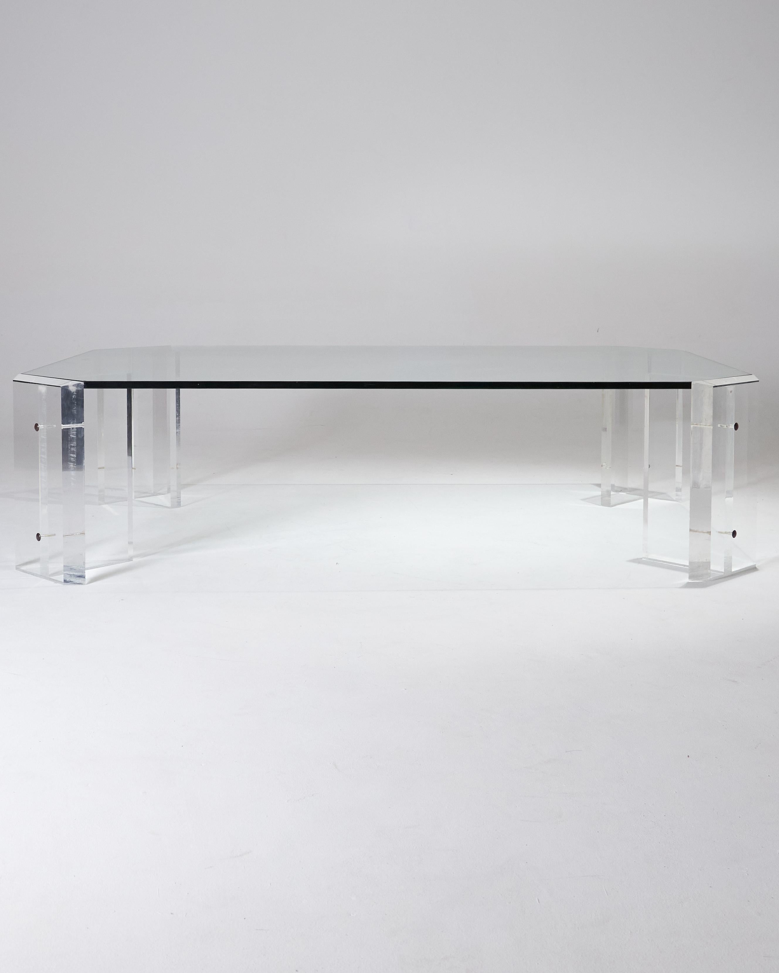 LUCITE AND GLASS COFFEE TABLE BY KARL SPRINGER, 1970s For Sale 3